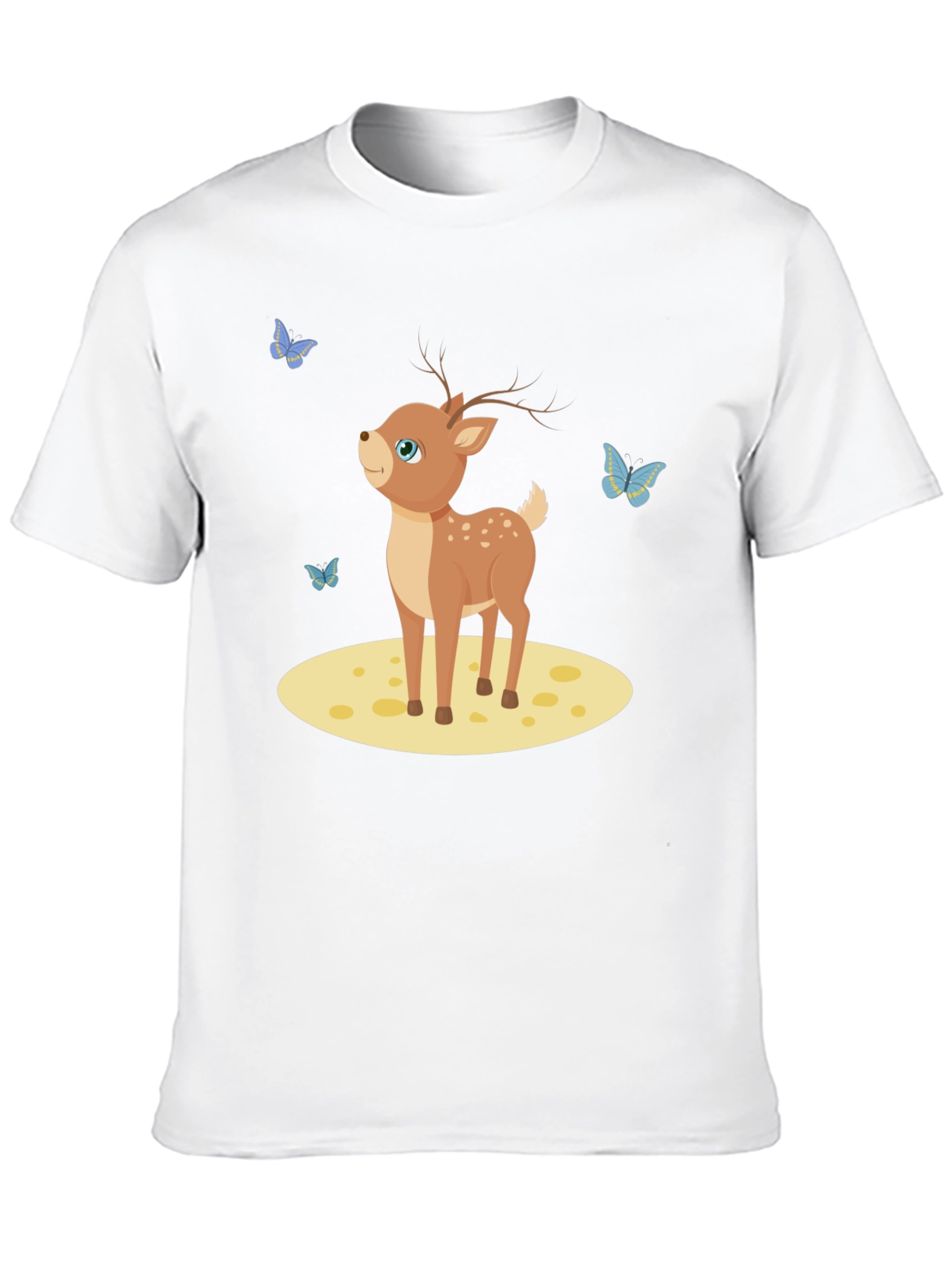 Cute Deer and Butterflies Black T-Shirt
