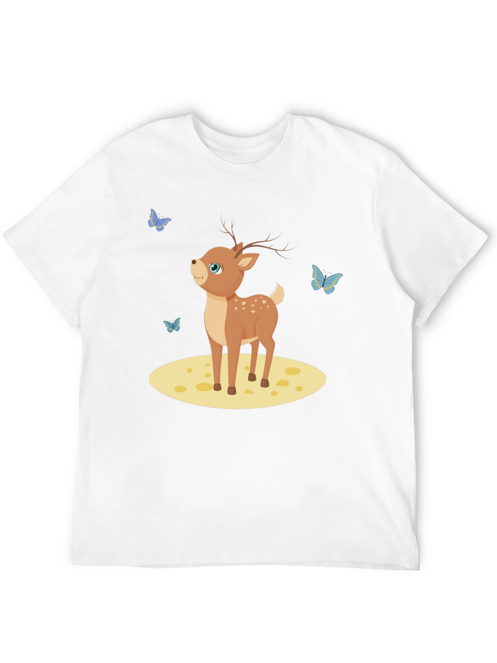 Cute Deer and Butterflies Black T-Shirt