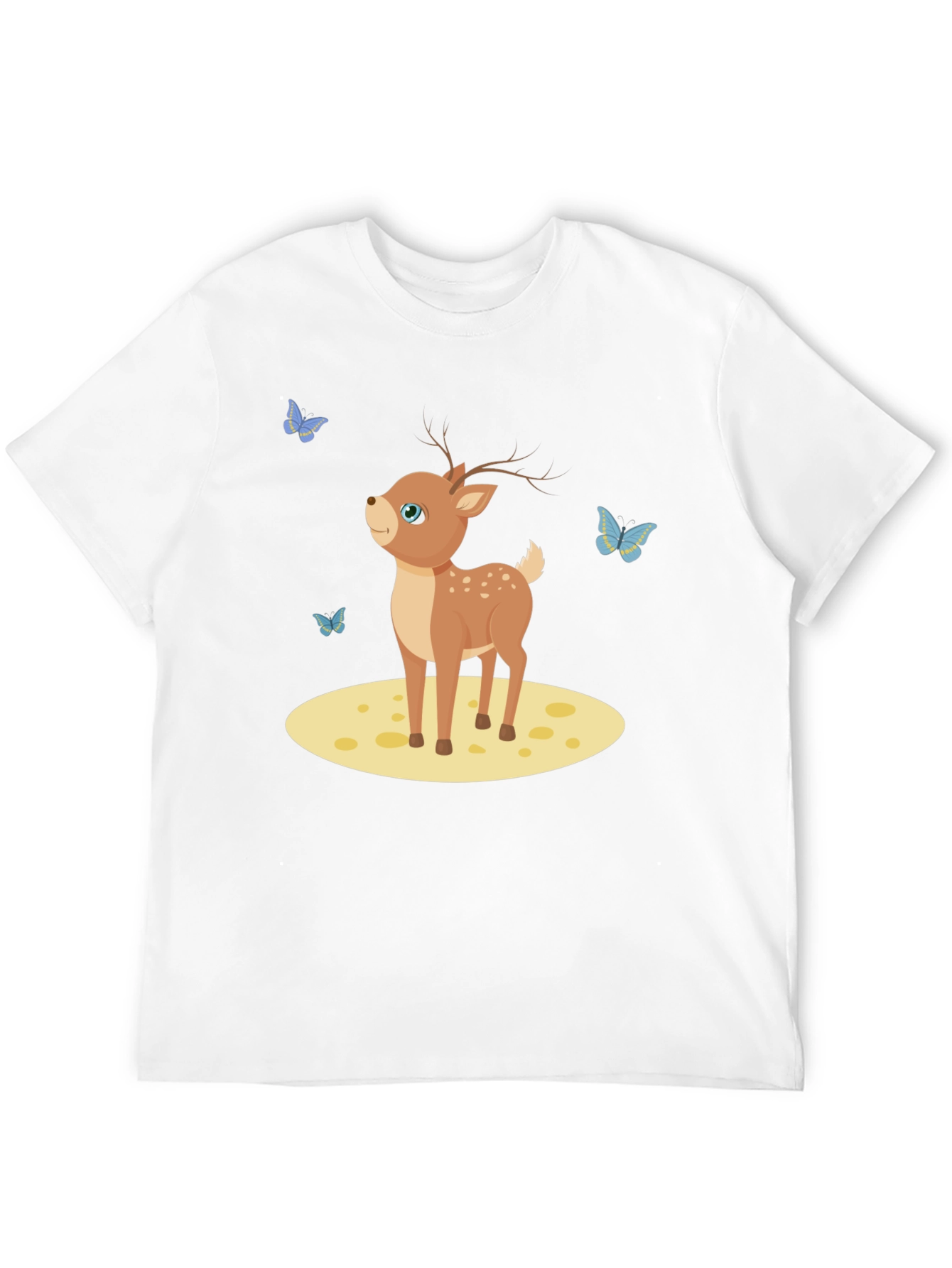 Cute Deer and Butterflies Black T-Shirt
