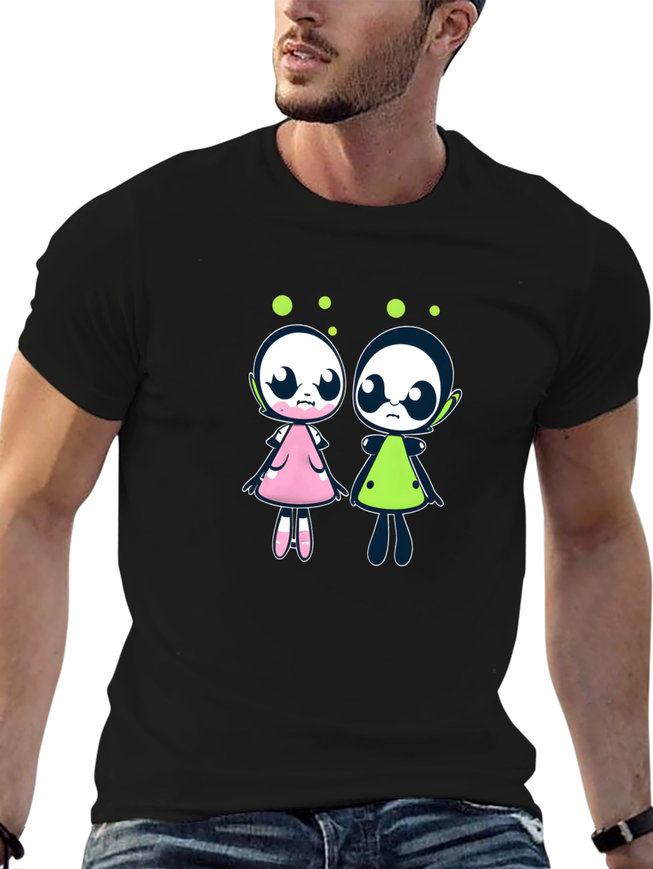 Cute Cartoon Alien Character Black T-Shirt