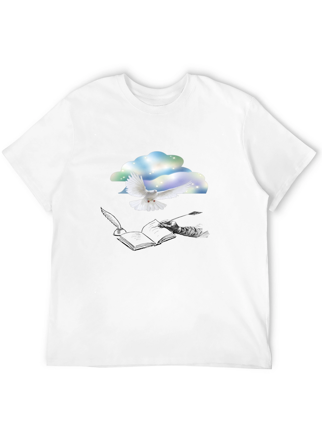Dove & Writer T-Shirt - Artistic Black Tee