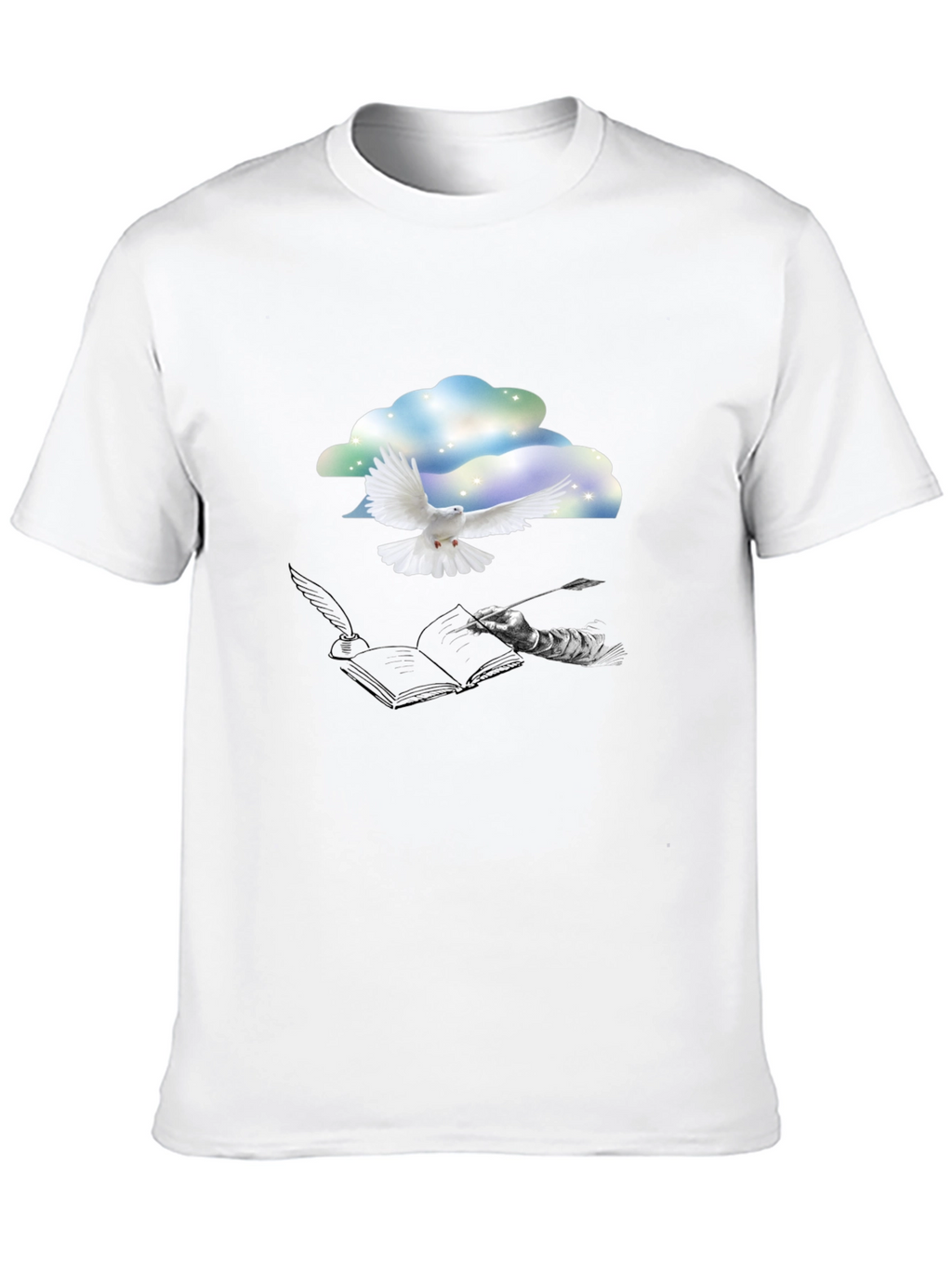 Dove & Writer T-Shirt - Artistic Black Tee