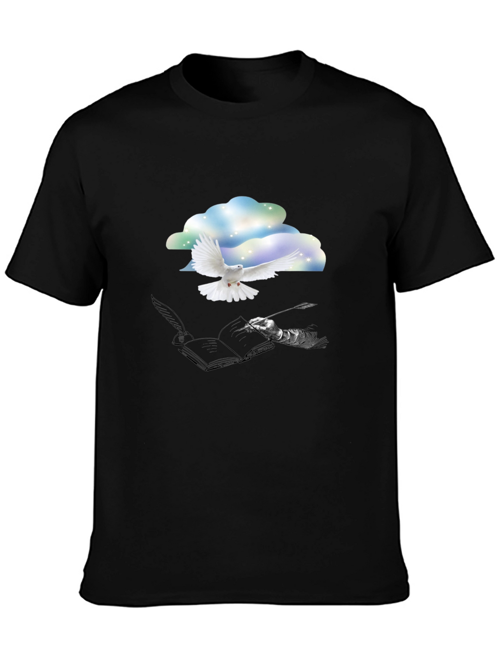 Dove & Writer T-Shirt - Artistic Black Tee