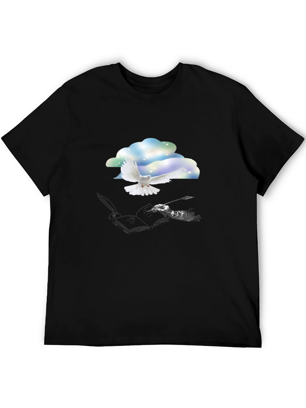 Dove & Writer T-Shirt - Artistic Black Tee