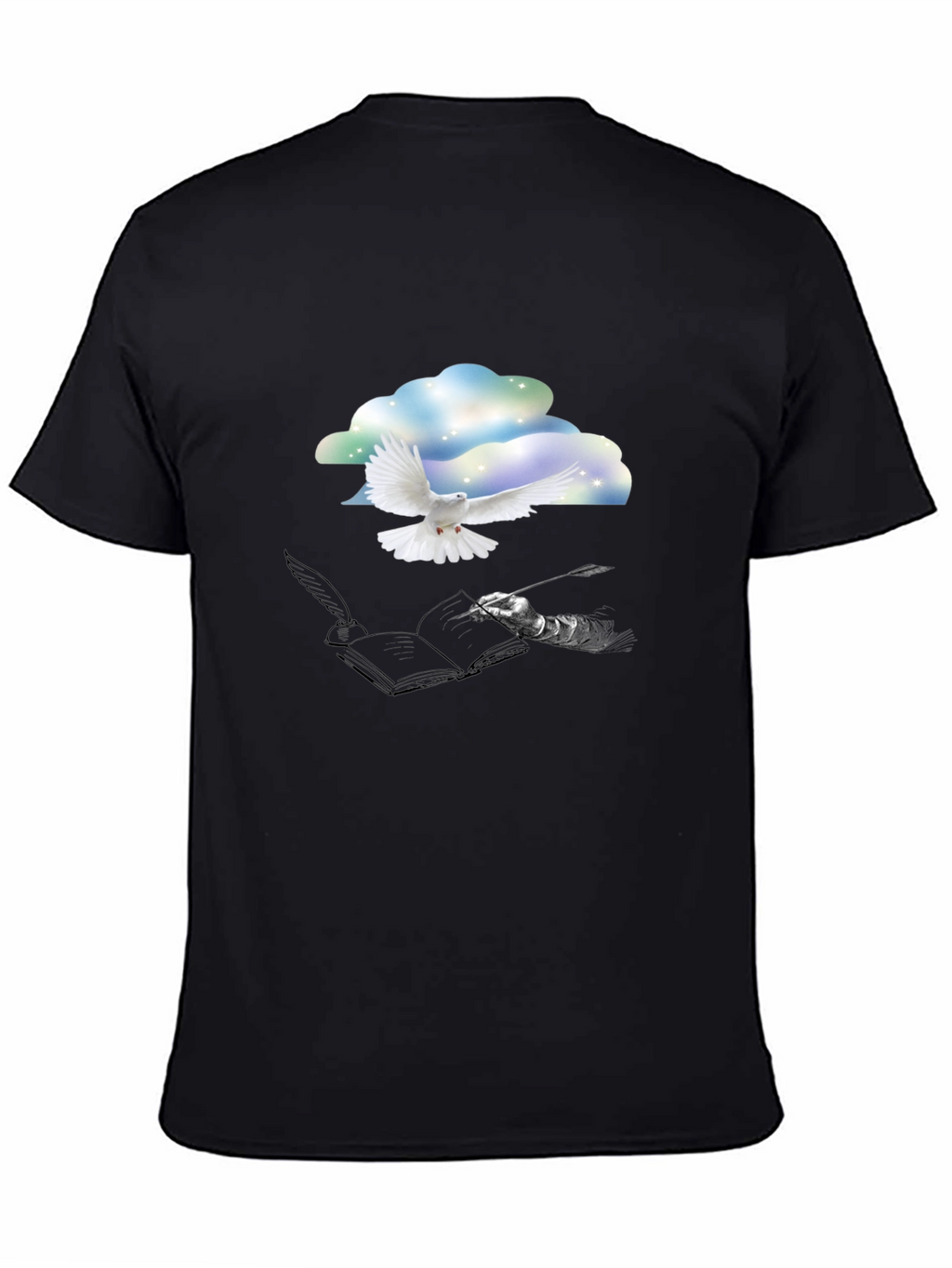 Dove & Writer T-Shirt - Artistic Black Tee