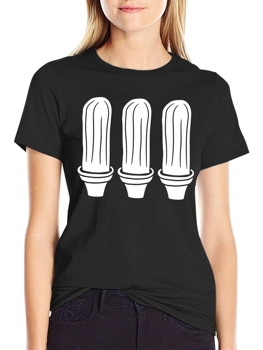 Cactus Trio Graphic Tee - Black Cotton T-Shirt