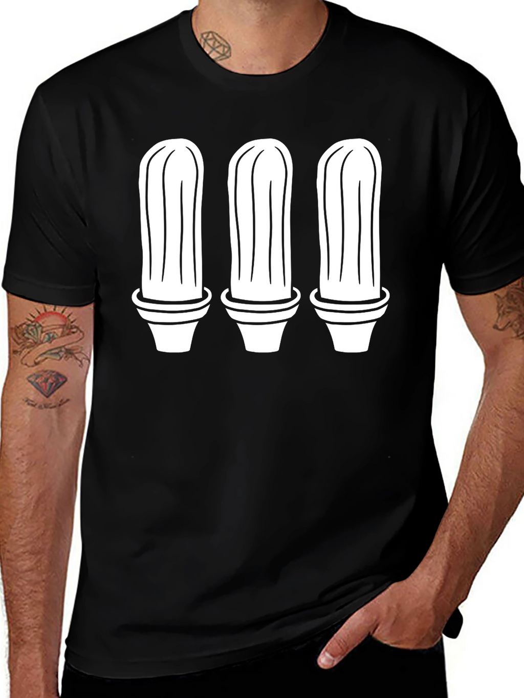 Cactus Trio Graphic Tee - Black Cotton T-Shirt