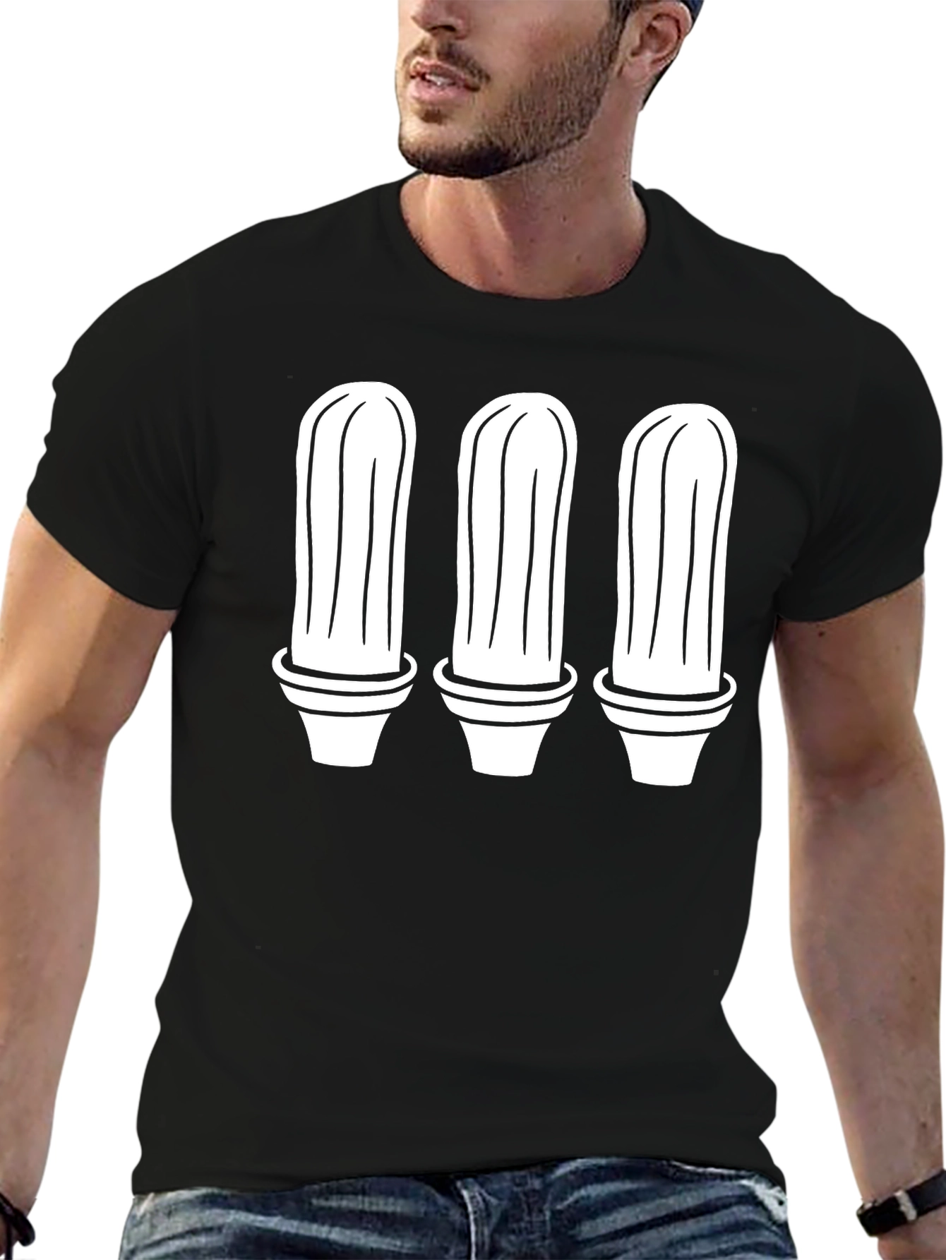 Cactus Trio Graphic Tee - Black Cotton T-Shirt