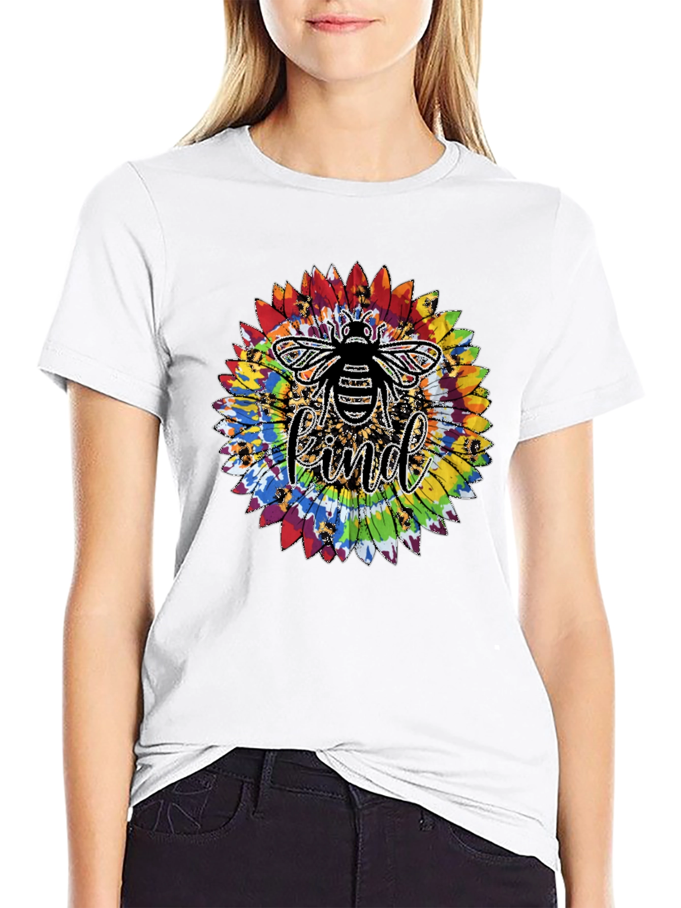 Kind Bee Tie-Dye Sunflower Graphic T-Shirt
