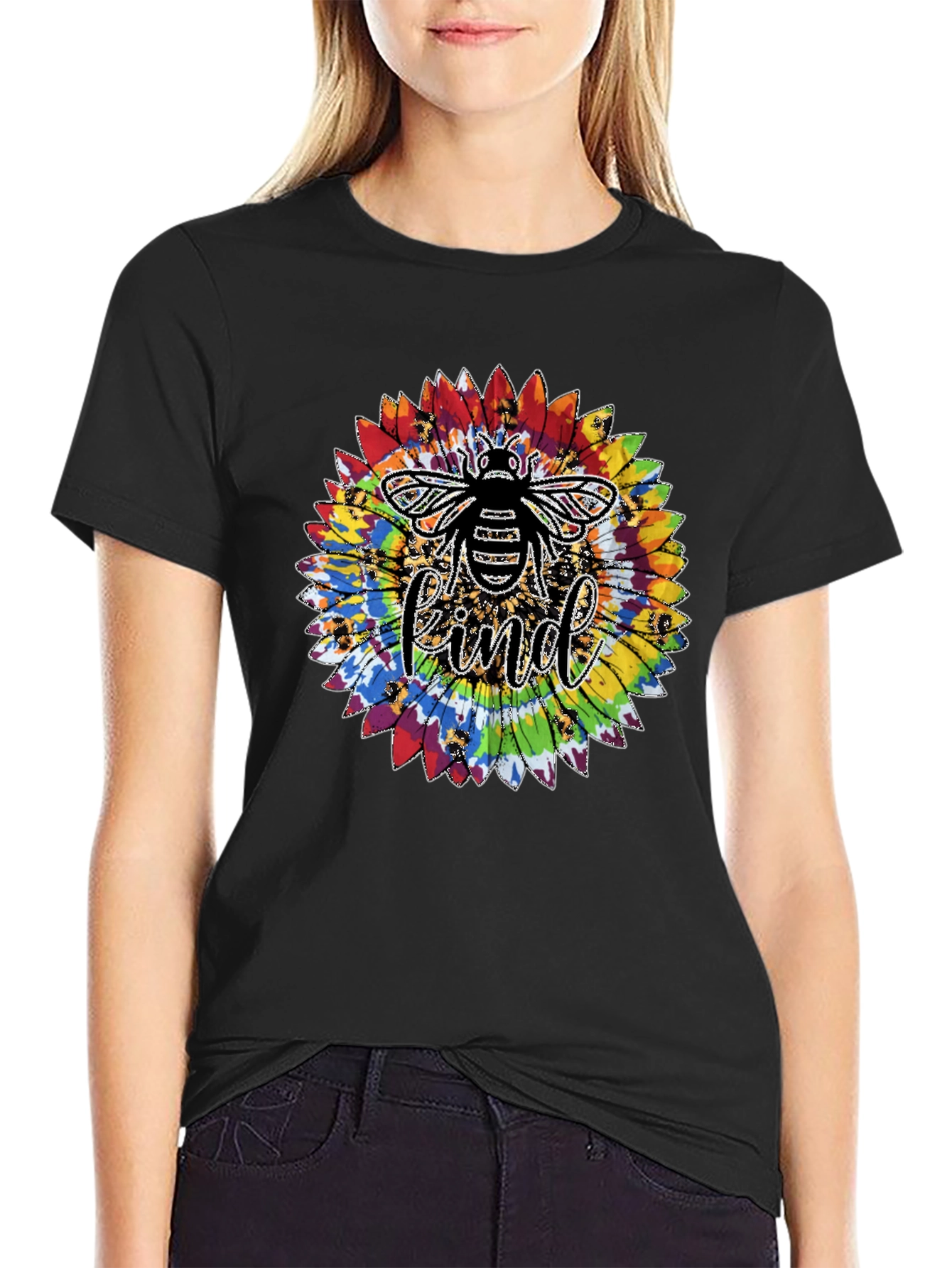 Kind Bee Tie-Dye Sunflower Graphic T-Shirt