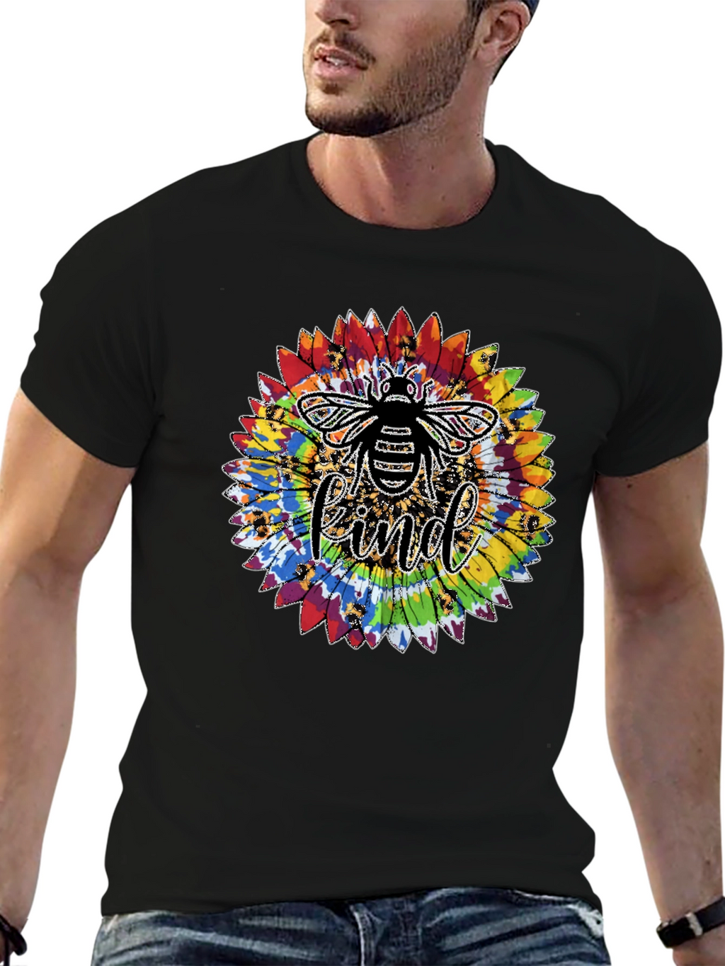Kind Bee Tie-Dye Sunflower Graphic T-Shirt