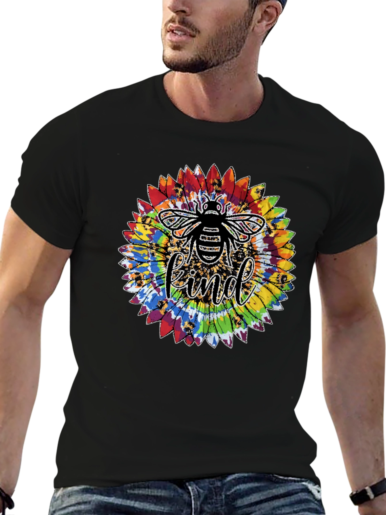 Kind Bee Tie-Dye Sunflower Graphic T-Shirt