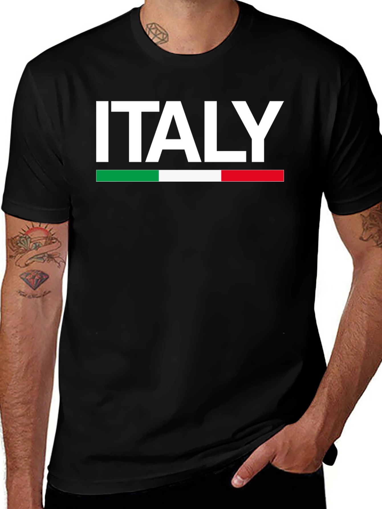 Italy Flag T-Shirt - Black Crew Neck