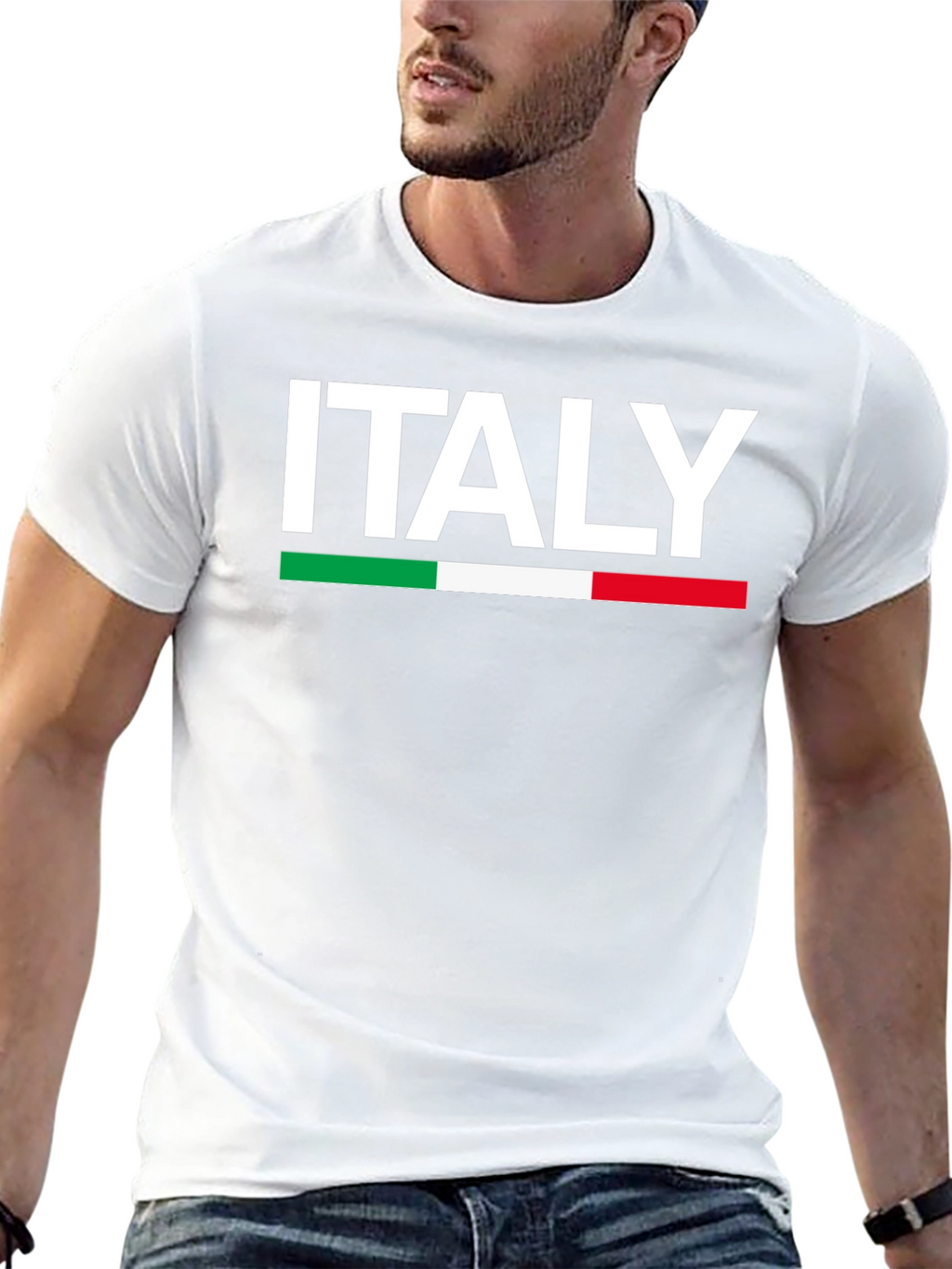 Italy Flag T-Shirt - Black Crew Neck
