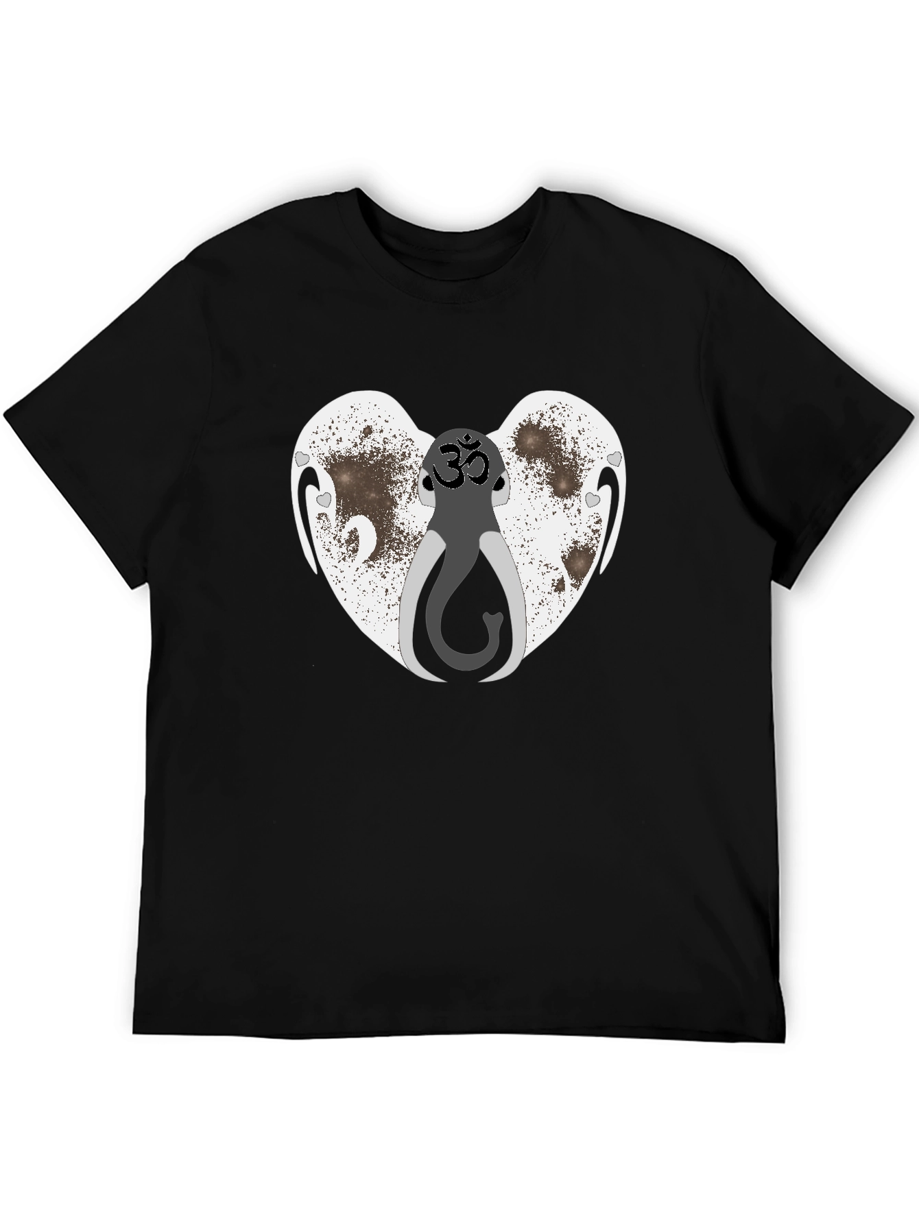 Om Elephant Heart Graphic Tee - Black Cotton Blend Shirt