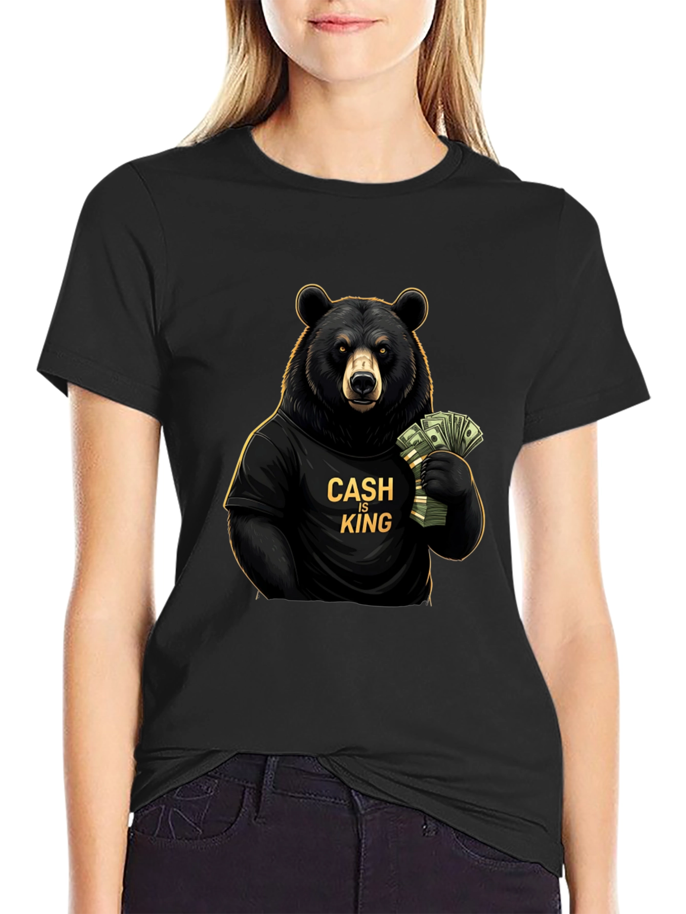 Cash is King Bear Graphic Tee - Black