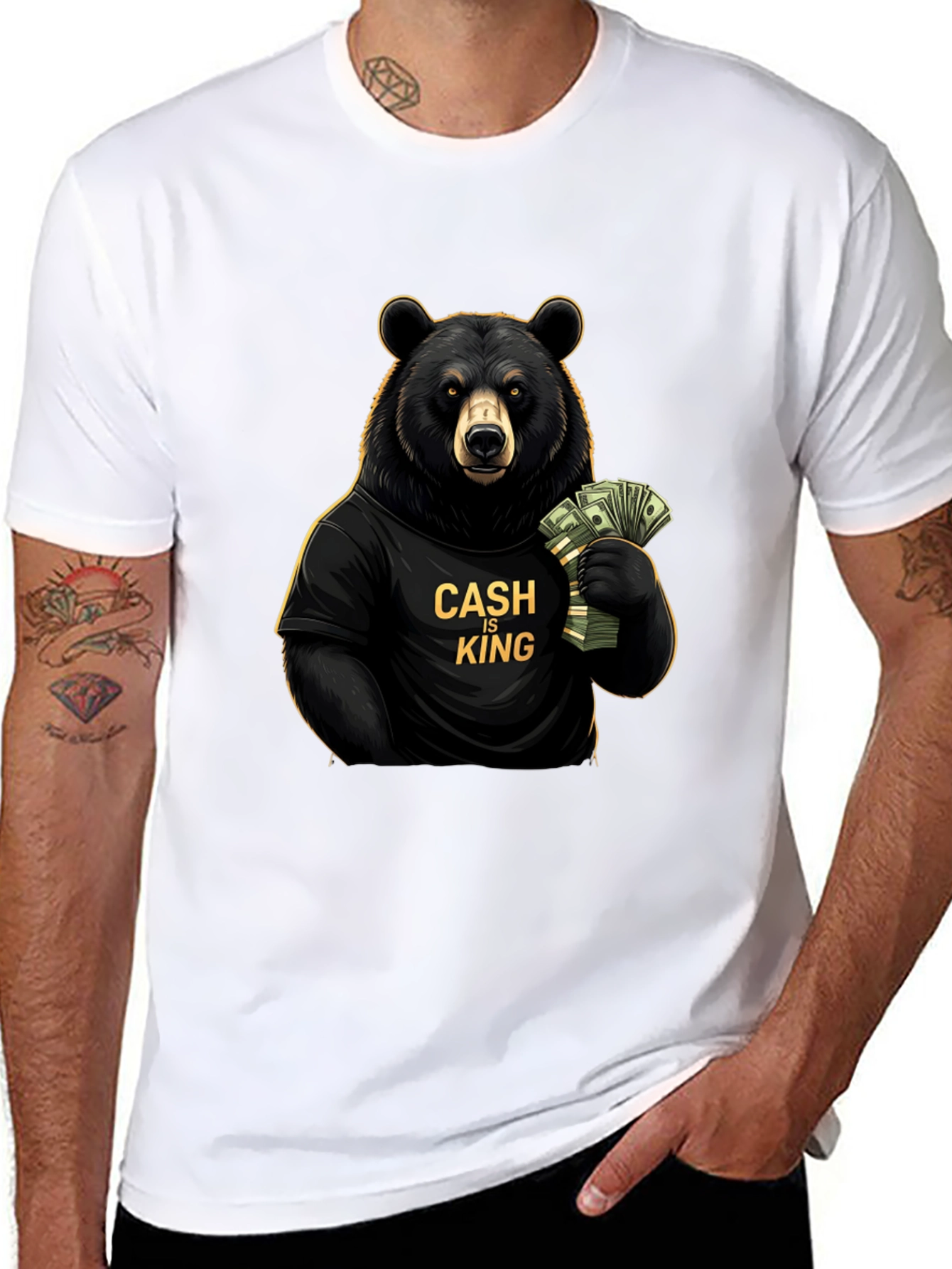 Cash is King Bear Graphic Tee - Black