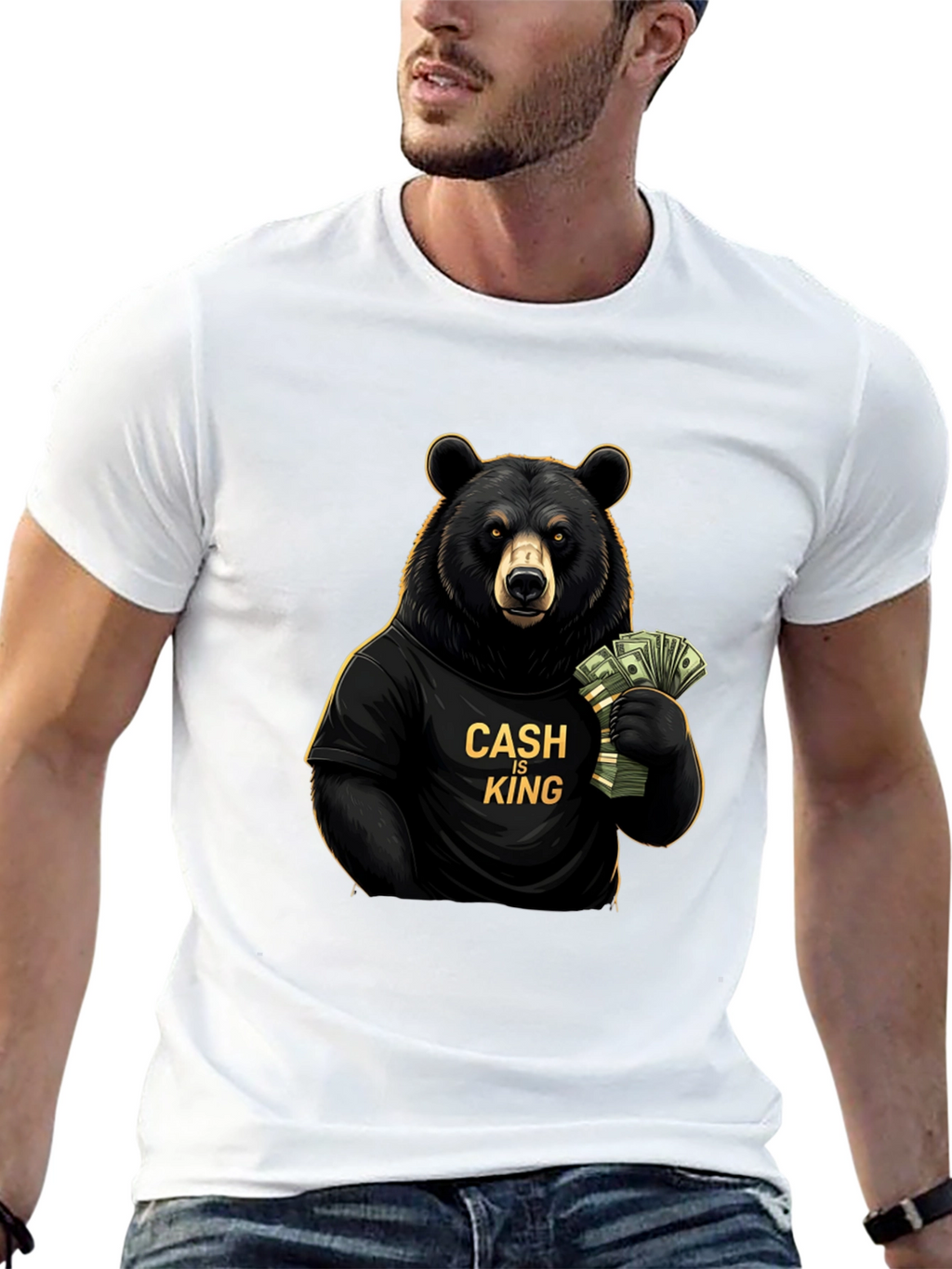 Cash is King Bear Graphic Tee - Black