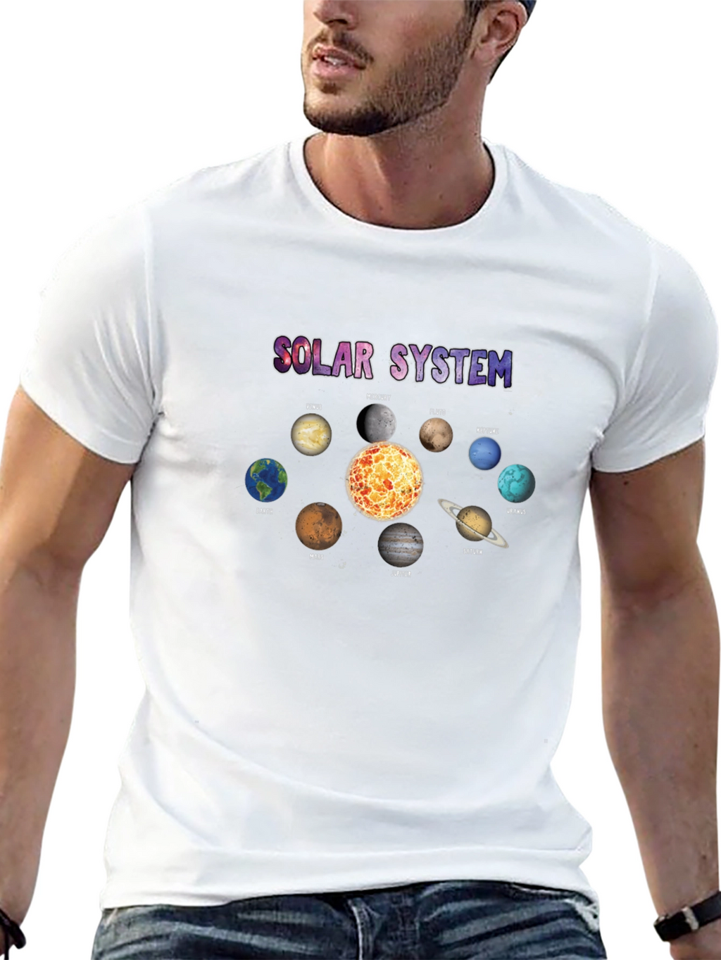 Solar System Planets Graphic Black T-Shirt