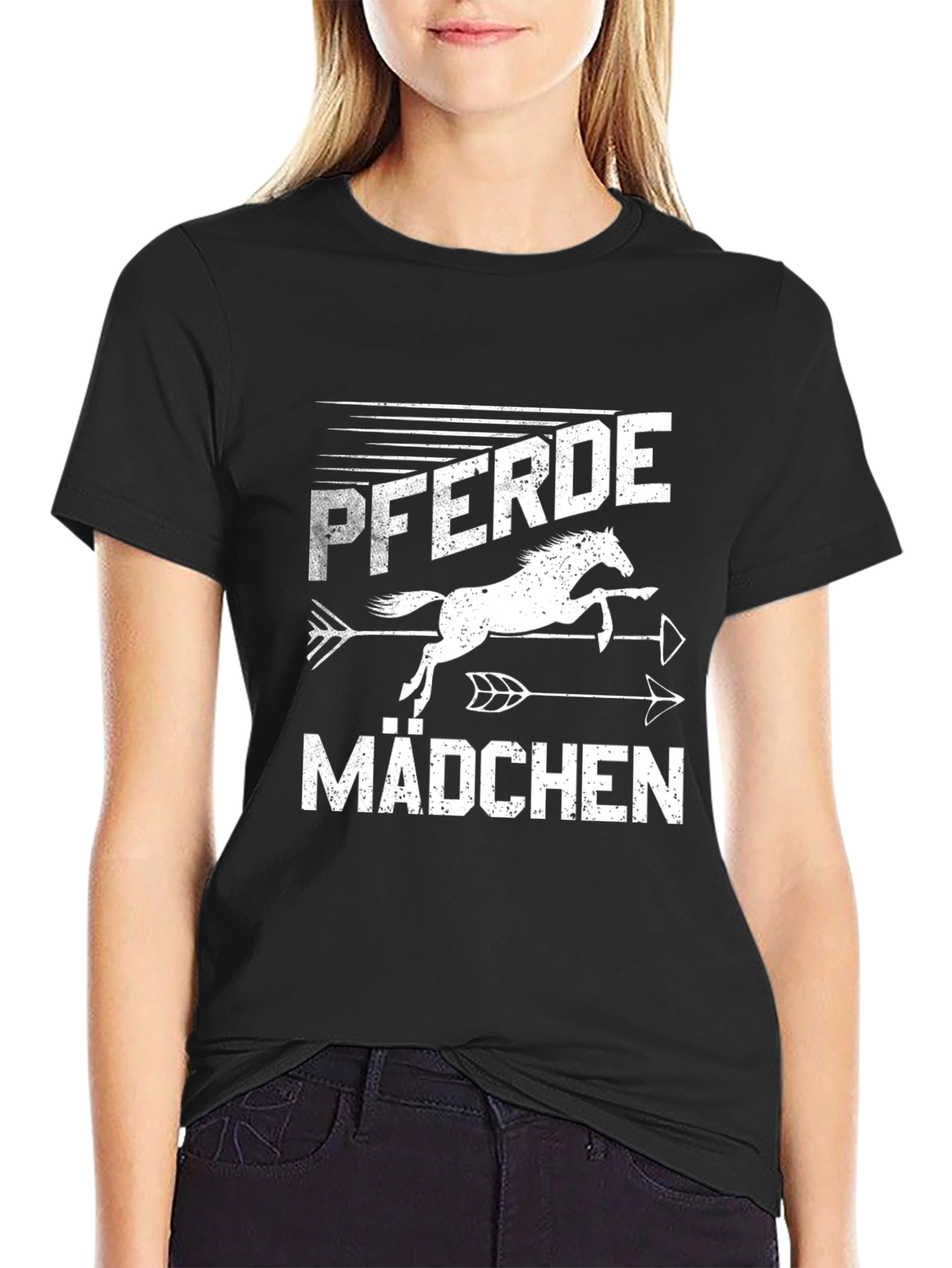 Pferde Mädchen Horse Girl T-Shirt Black Cotton