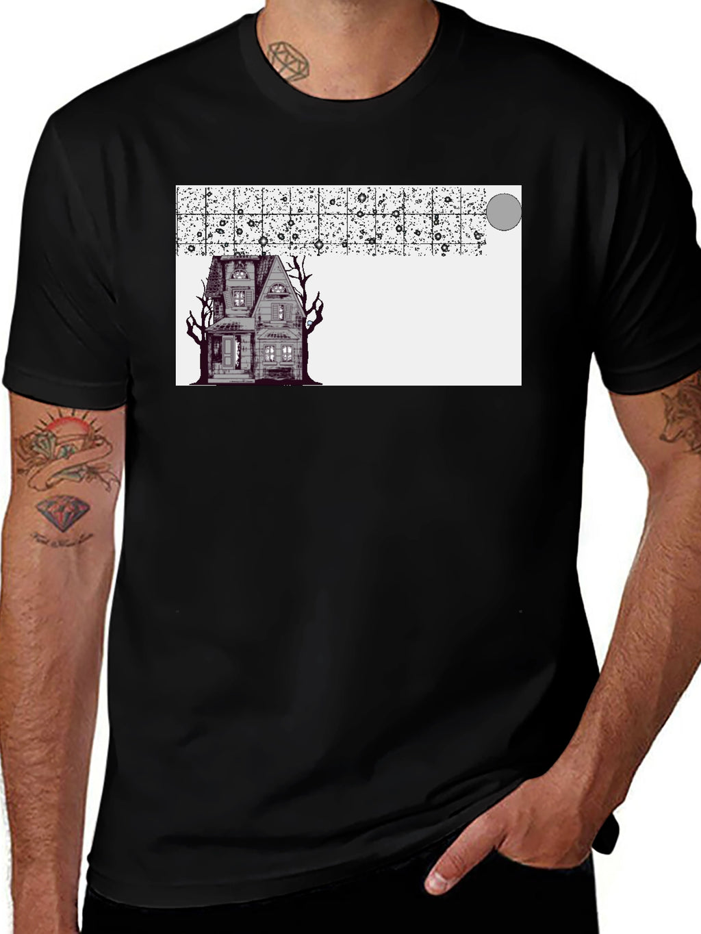 Spooky House Graphic Black T-Shirt