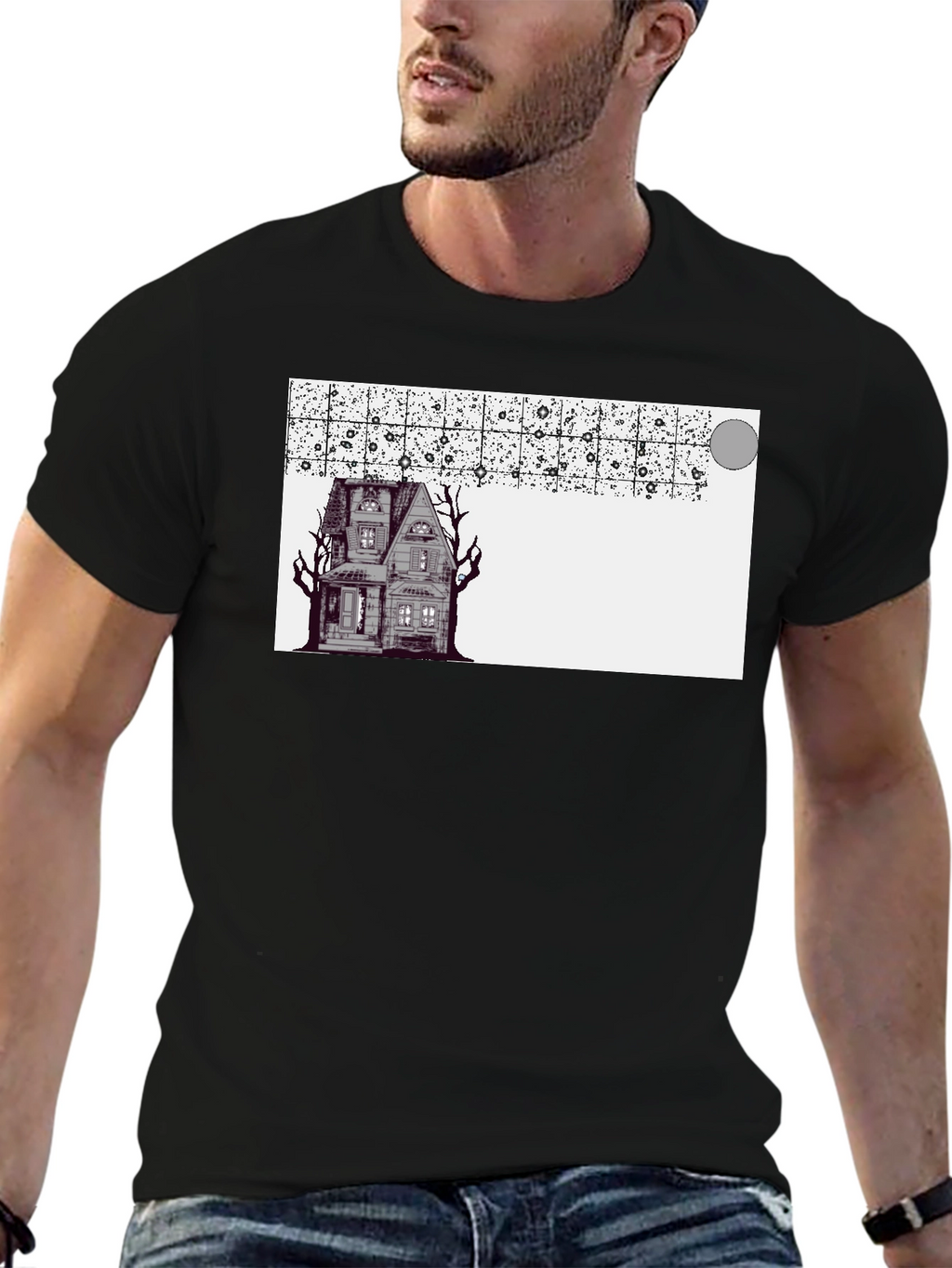 Spooky House Graphic Black T-Shirt