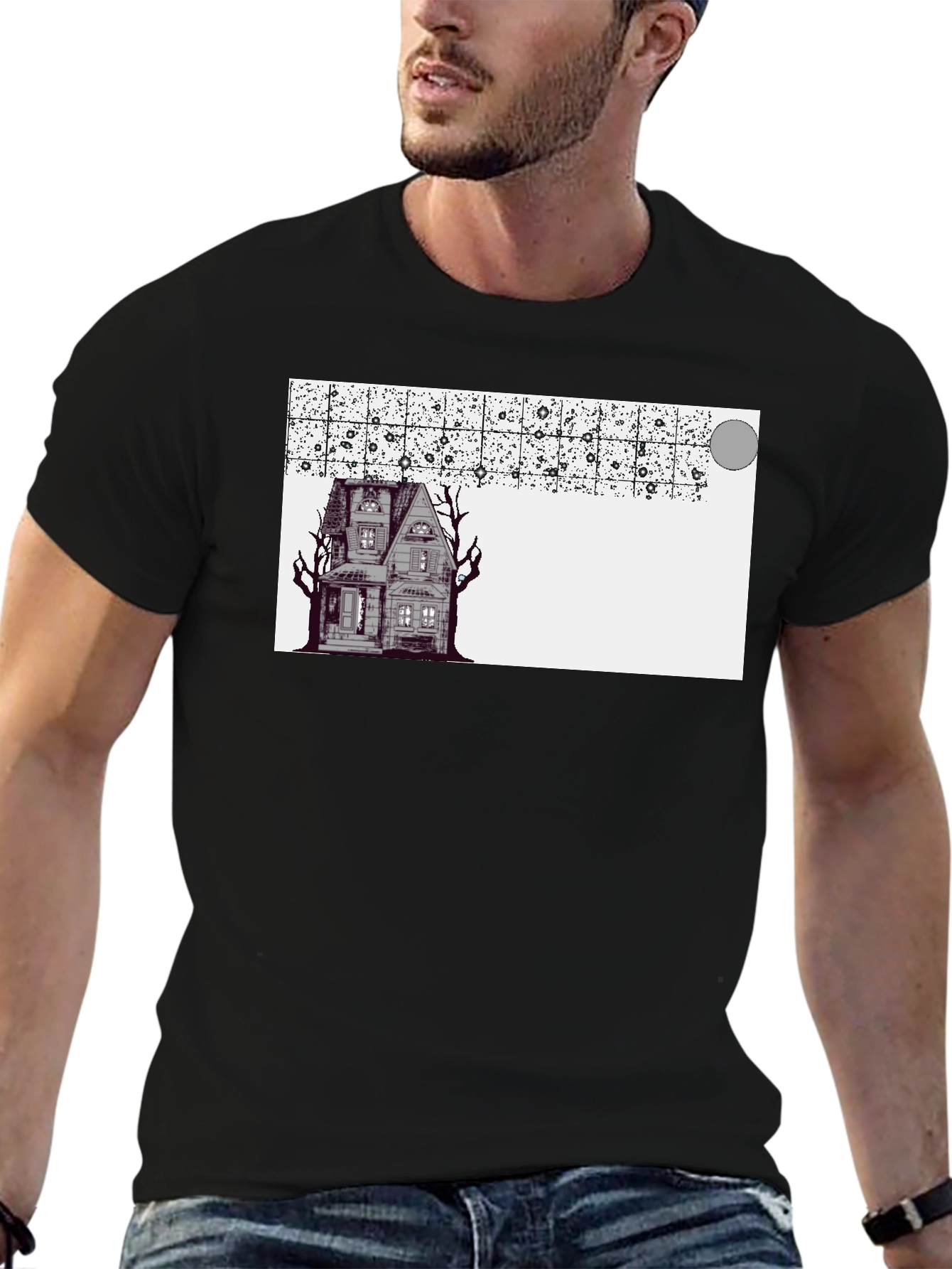 Spooky House Graphic Black T-Shirt