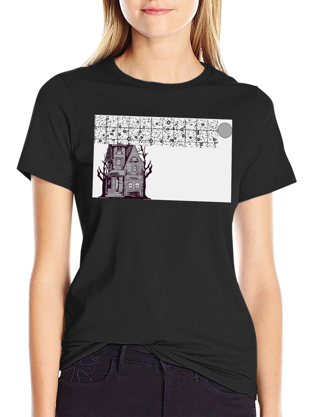 Spooky House Graphic Black T-Shirt