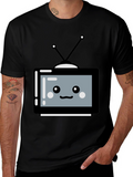 Cute Cartoon TV Graphic Tee - Unisex Black T-Shirt