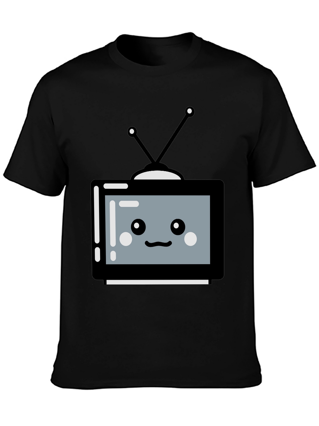 Cute Cartoon TV Graphic Tee - Unisex Black T-Shirt