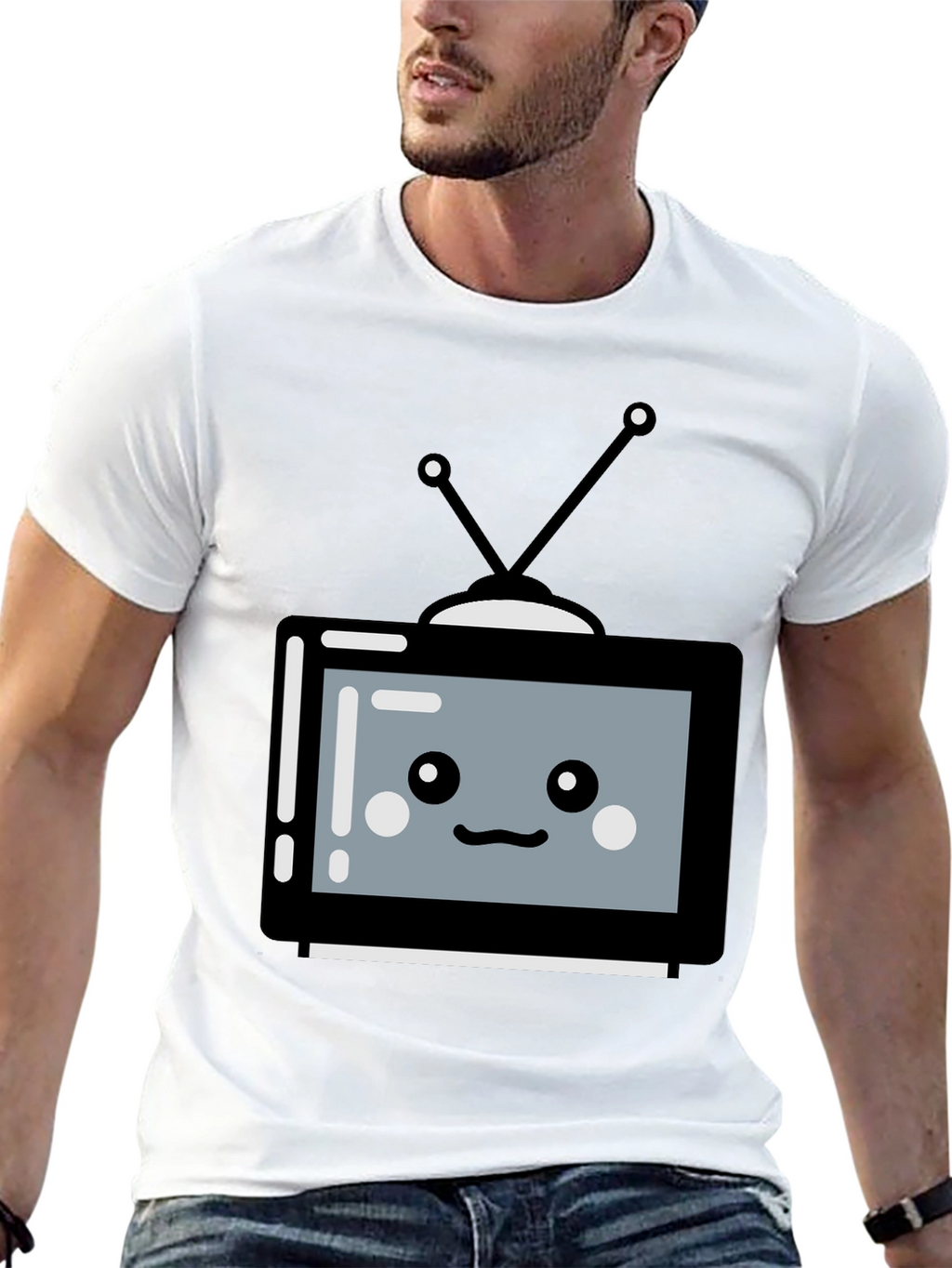 Cute Cartoon TV Graphic Tee - Unisex Black T-Shirt