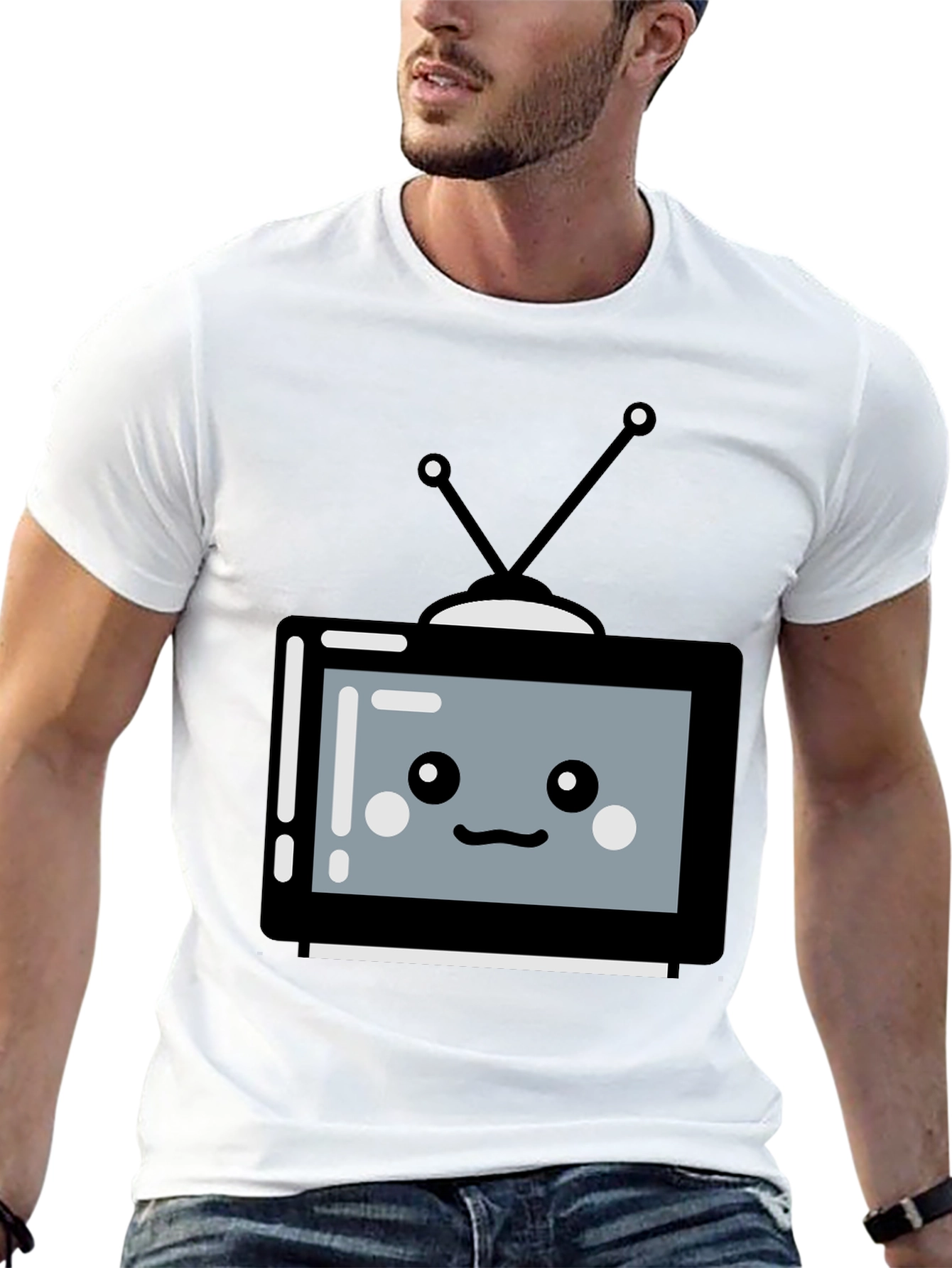 Cute Cartoon TV Graphic Tee - Unisex Black T-Shirt