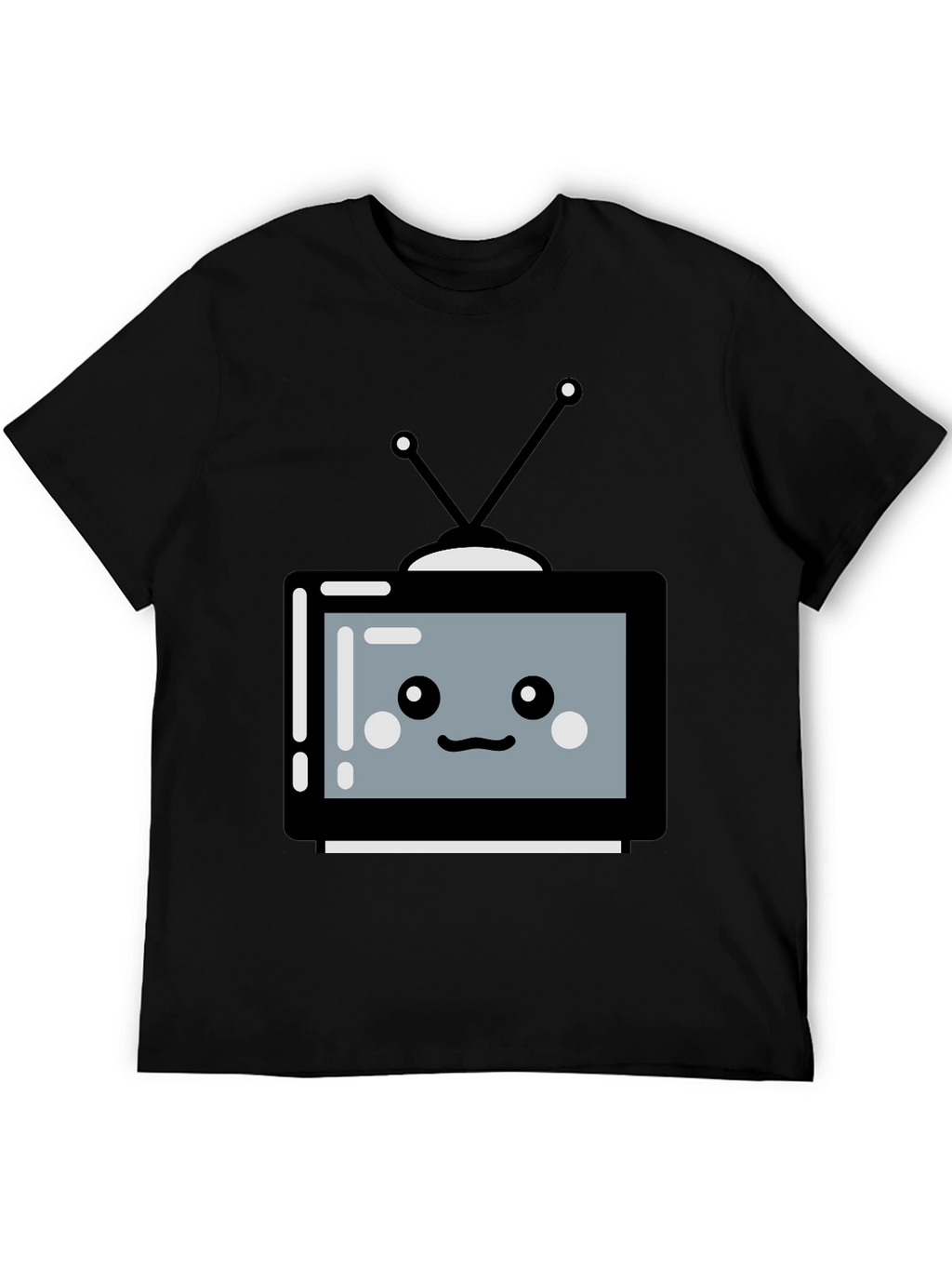 Cute Cartoon TV Graphic Tee - Unisex Black T-Shirt