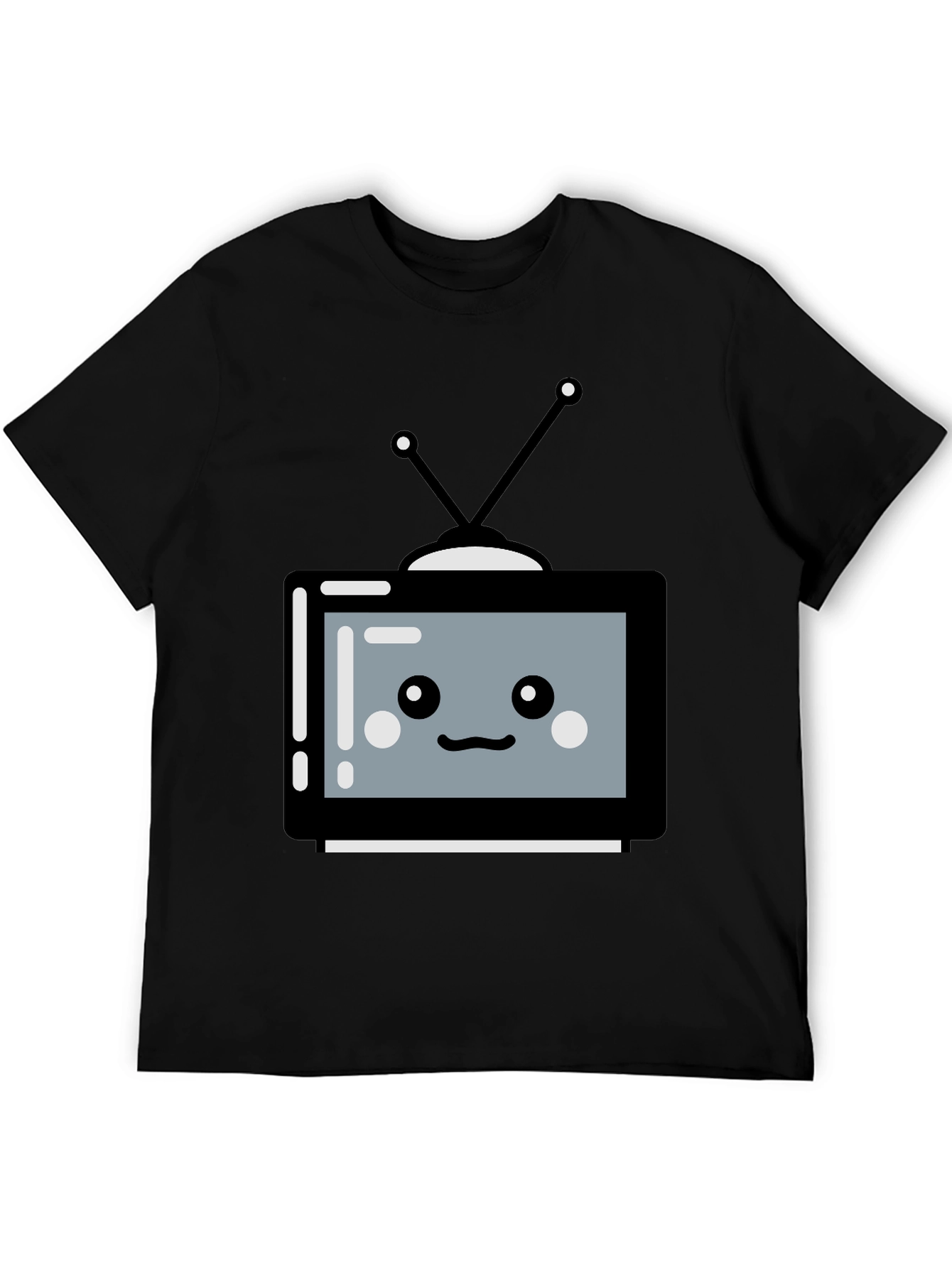 Cute Cartoon TV Graphic Tee - Unisex Black T-Shirt