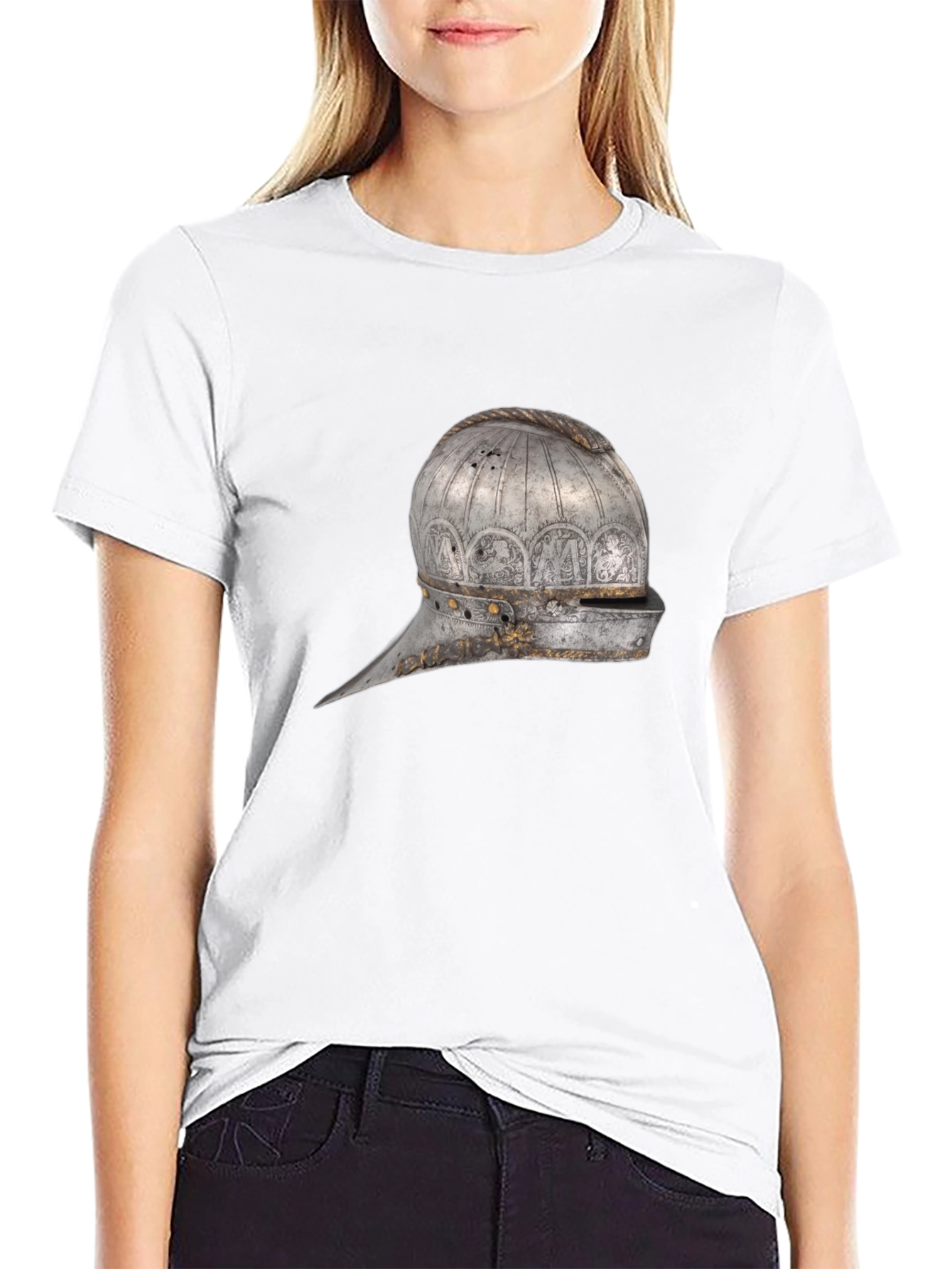 Medieval Helmet Graphic Tee - Black Cotton Shirt