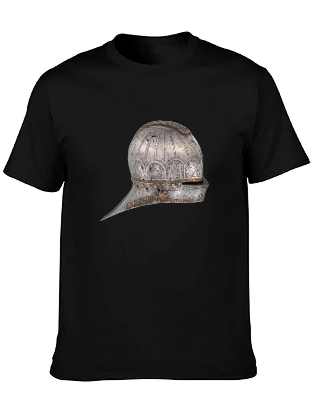 Medieval Helmet Graphic Tee - Black Cotton Shirt