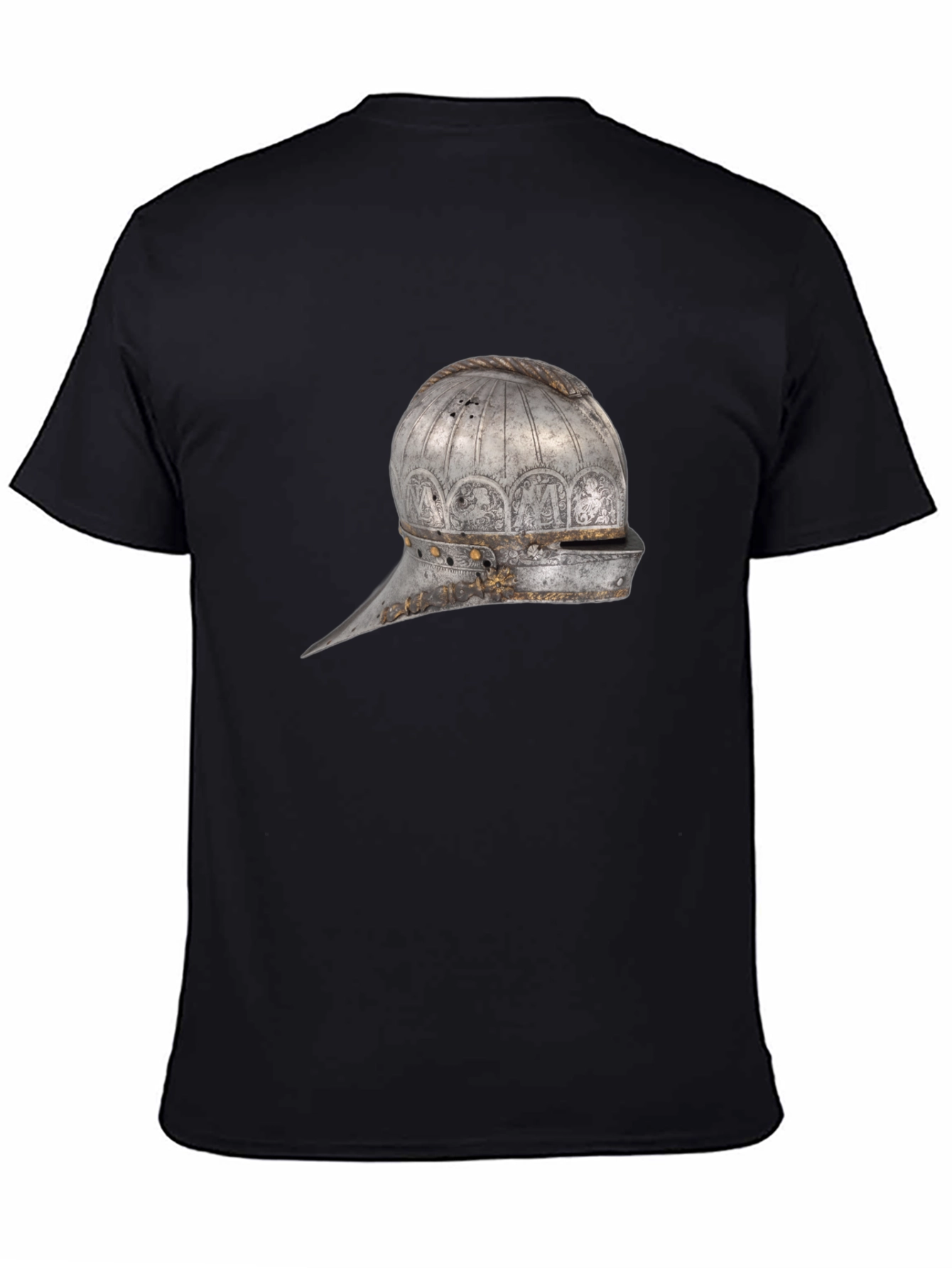 Medieval Helmet Graphic Tee - Black Cotton Shirt