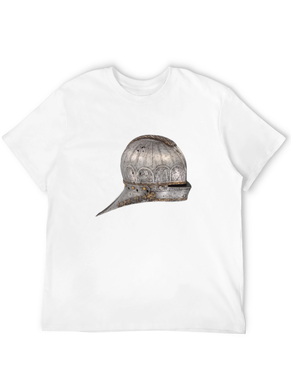 Medieval Helmet Graphic Tee - Black Cotton Shirt