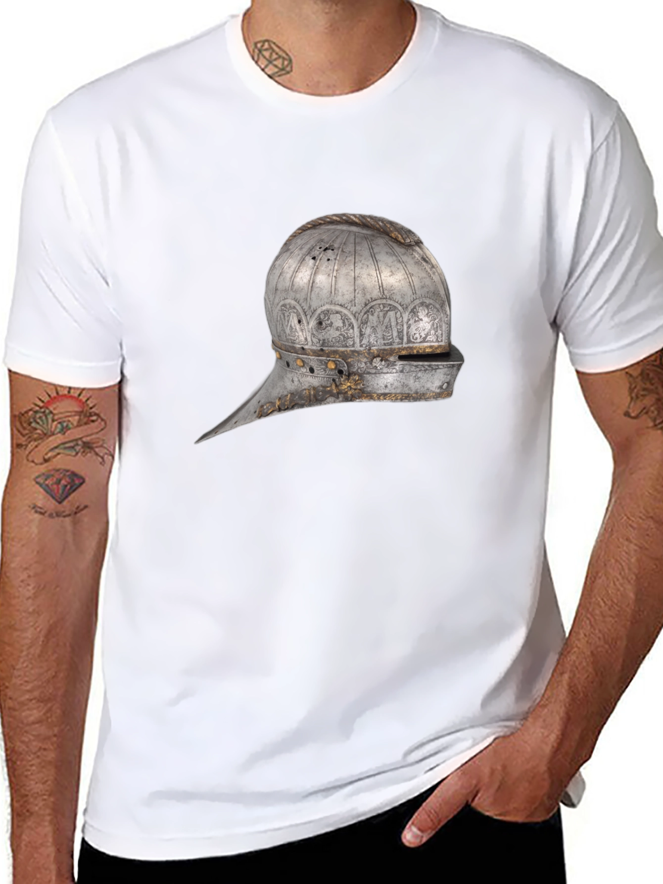 Medieval Helmet Graphic Tee - Black Cotton Shirt