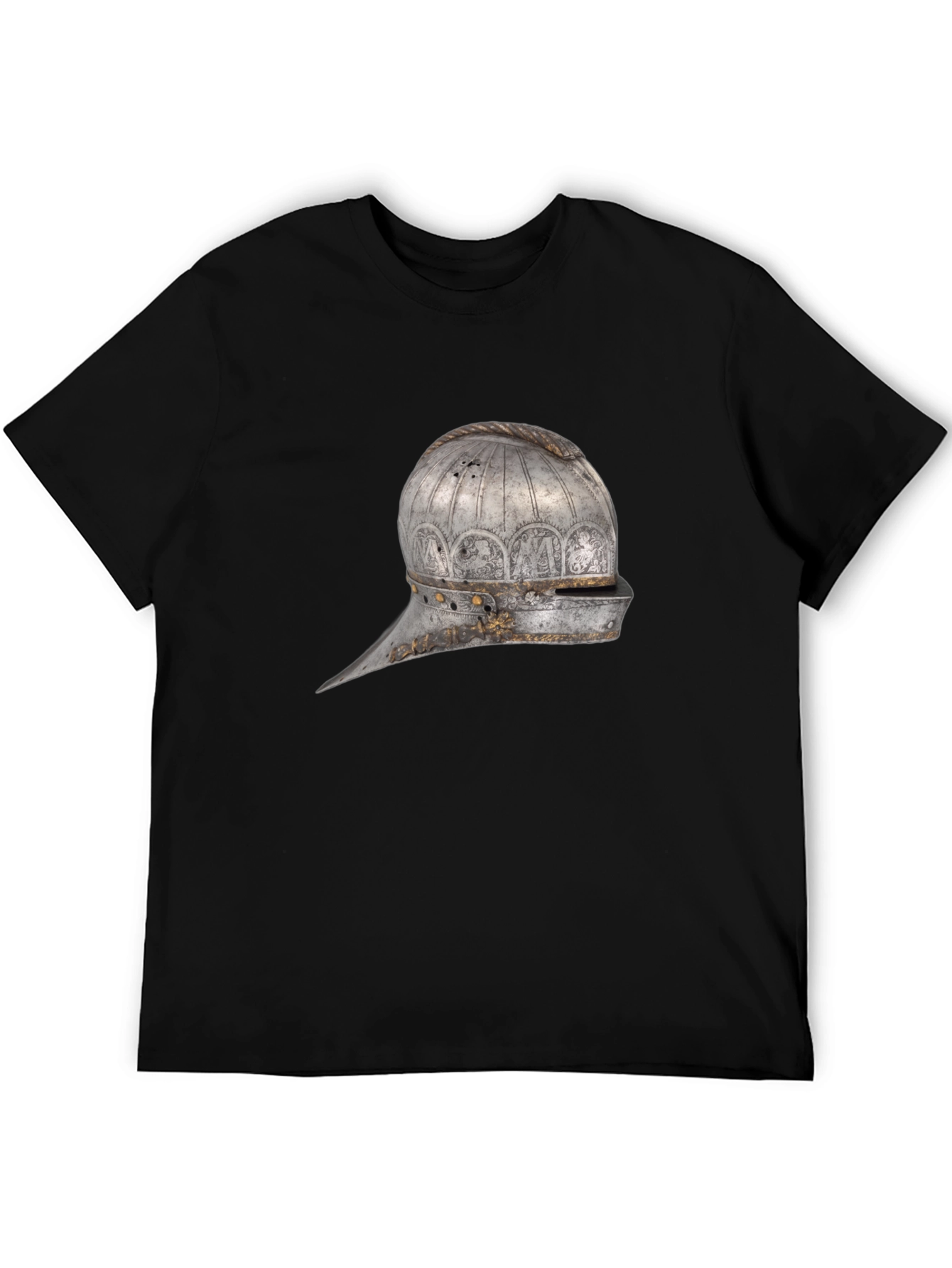 Medieval Helmet Graphic Tee - Black Cotton Shirt