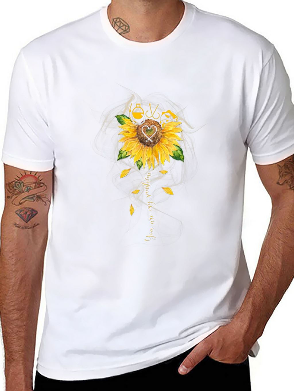 Fishing Sunflower Graphic T-Shirt - Black