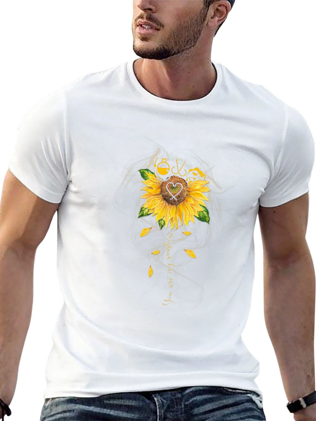 Fishing Sunflower Graphic T-Shirt - Black
