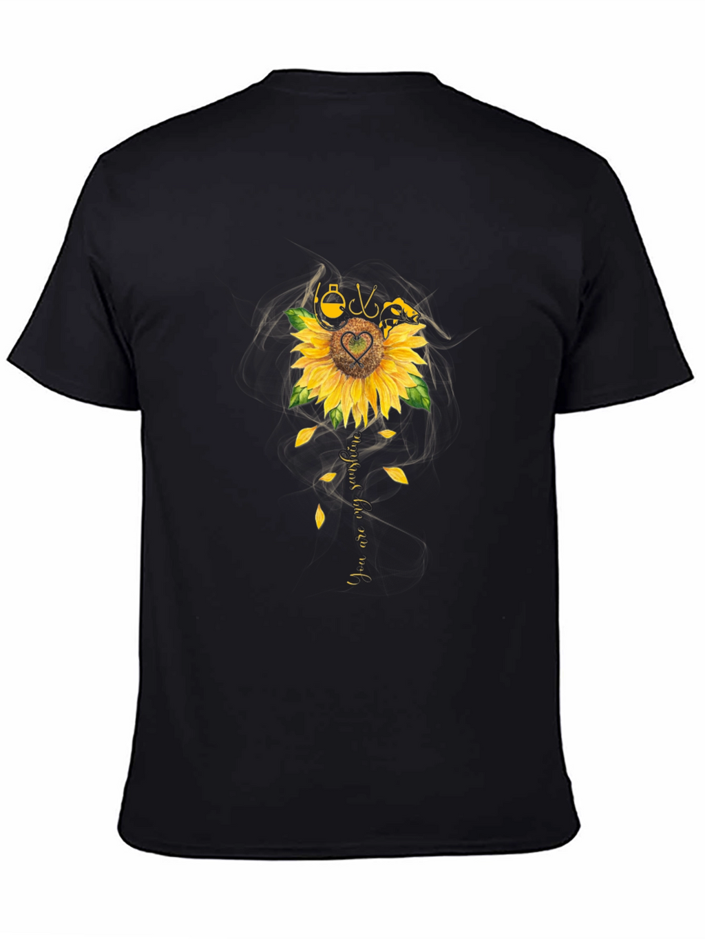 Fishing Sunflower Graphic T-Shirt - Black