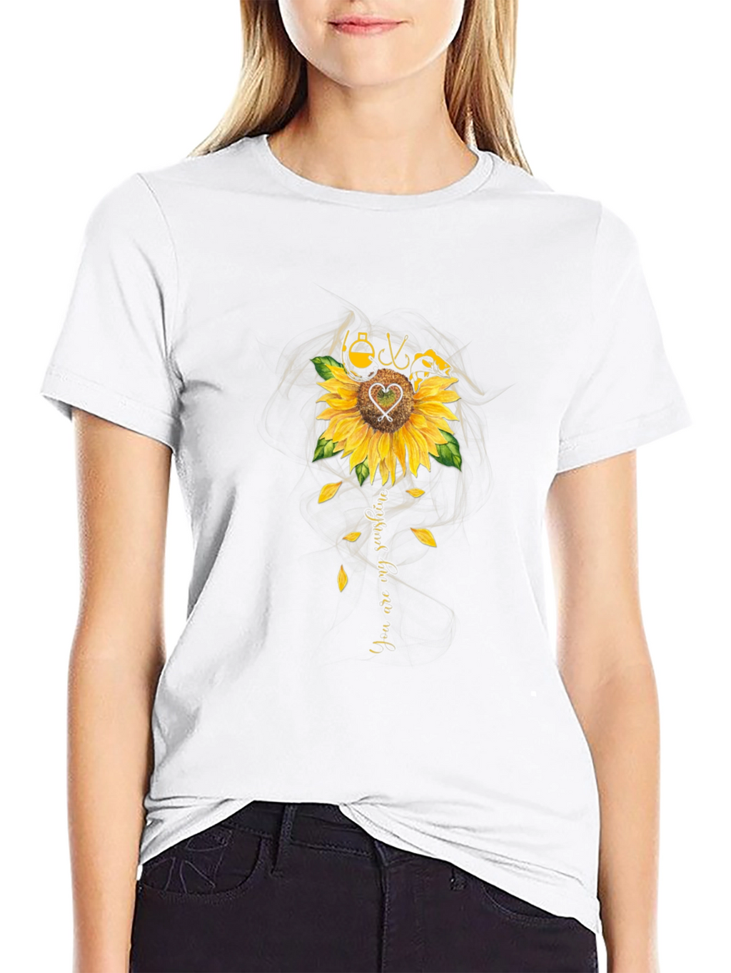 Fishing Sunflower Graphic T-Shirt - Black