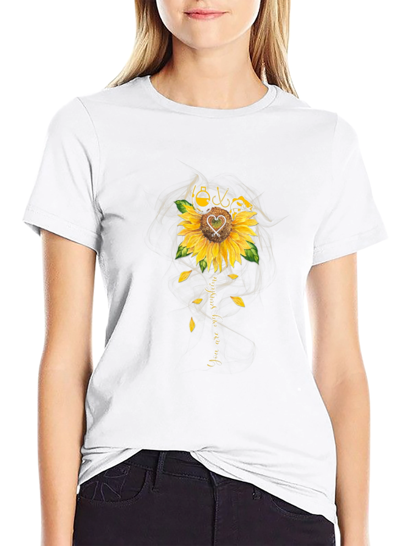 Fishing Sunflower Graphic T-Shirt - Black