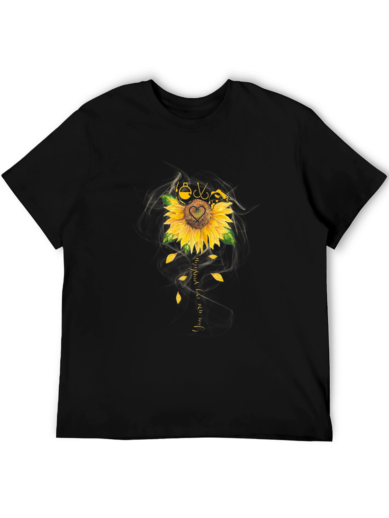 Fishing Sunflower Graphic T-Shirt - Black