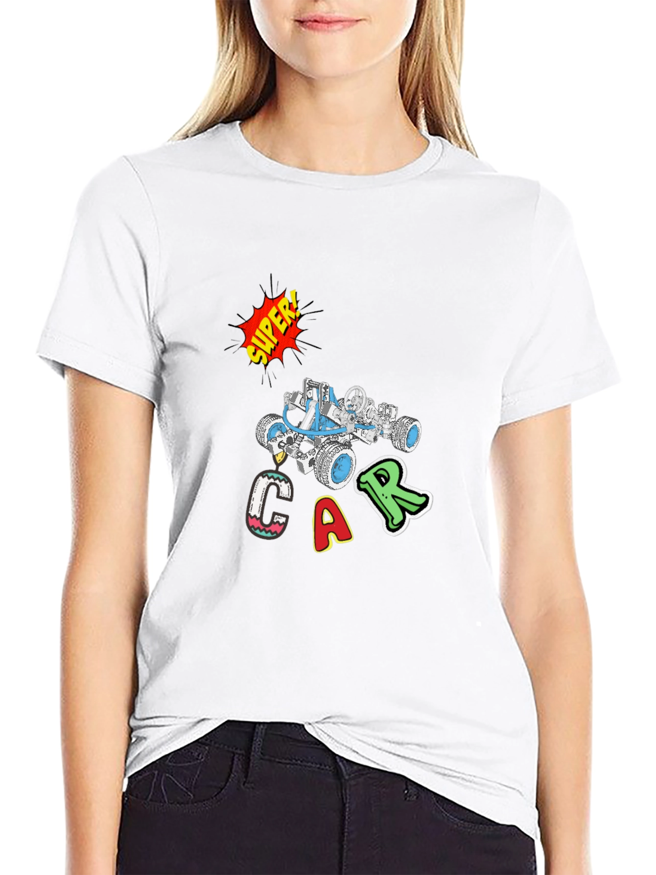 Super Car Graphic Print Black T-Shirt