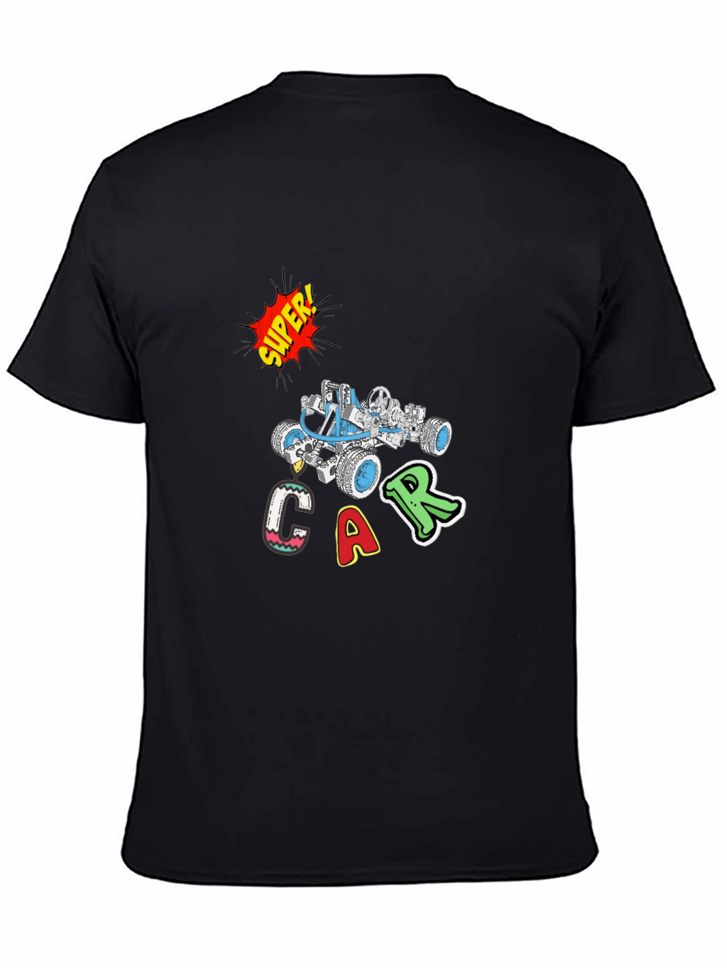 Super Car Graphic Print Black T-Shirt