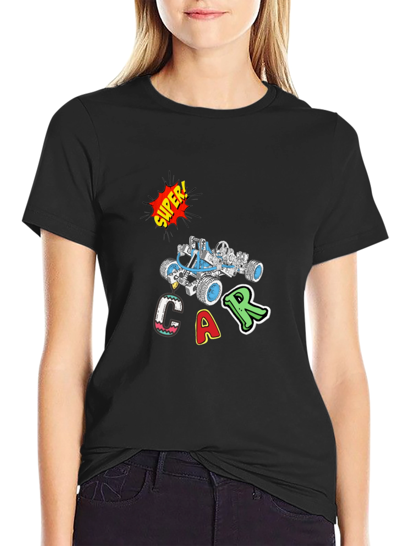 Super Car Graphic Print Black T-Shirt