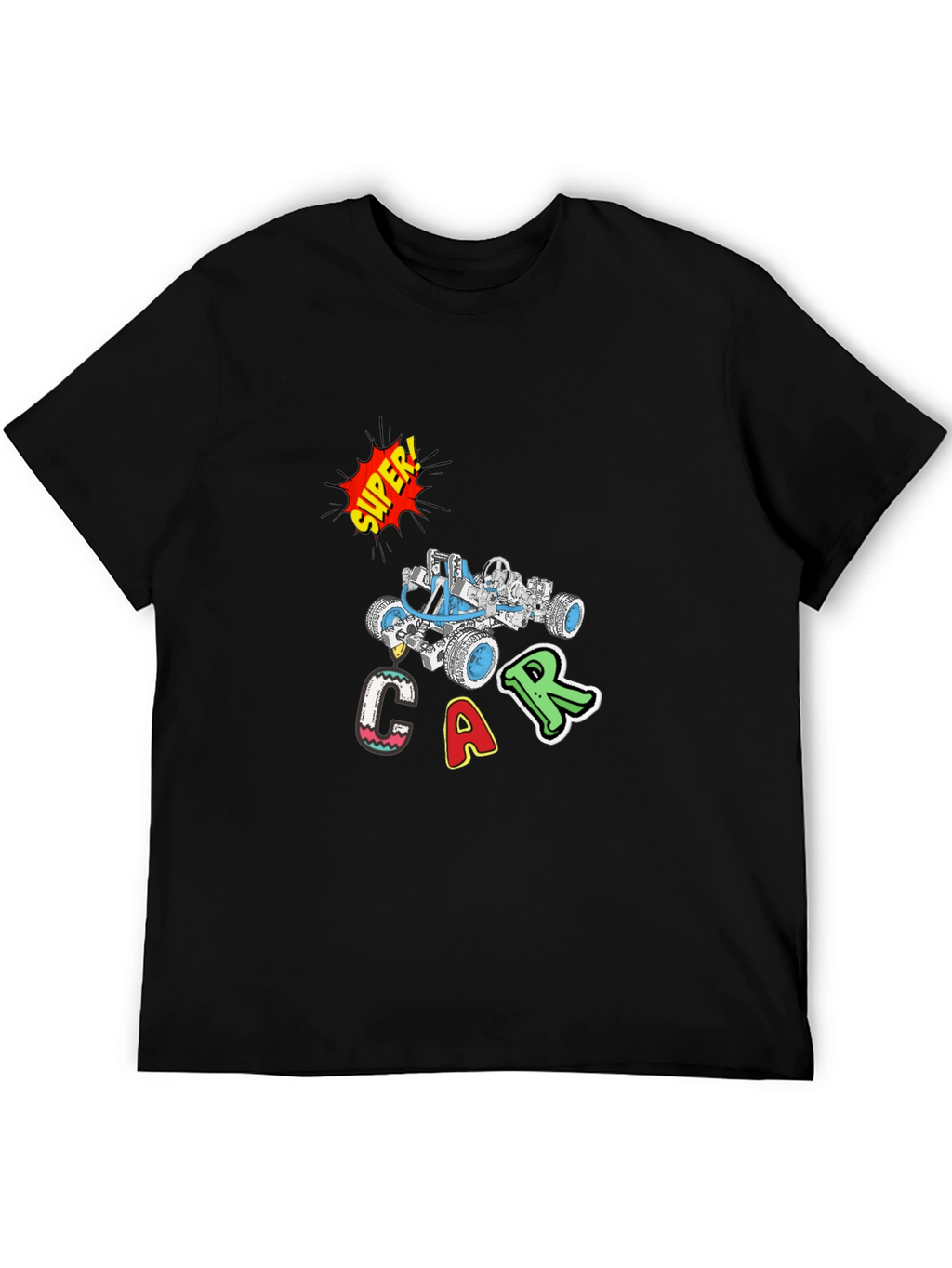 Super Car Graphic Print Black T-Shirt